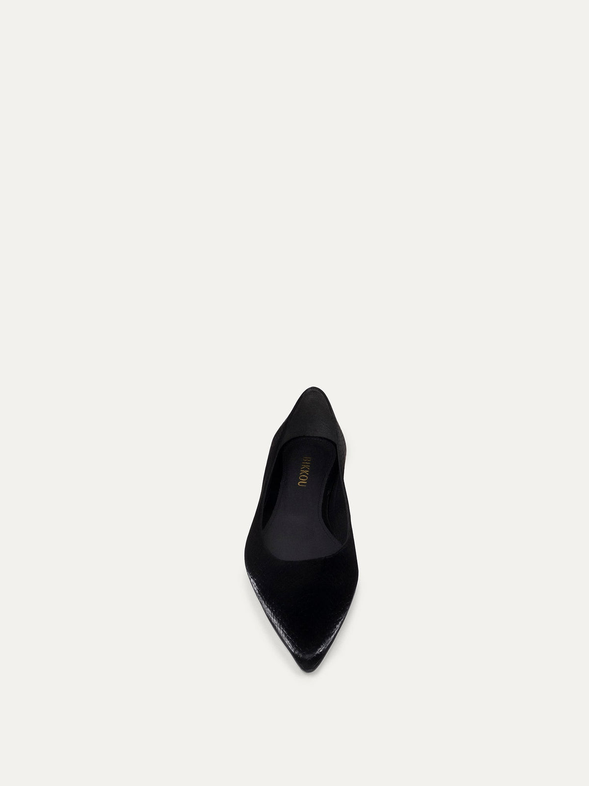 Bikkou 10:30AM Running Between Offices vegan black python pointy ballerina front view