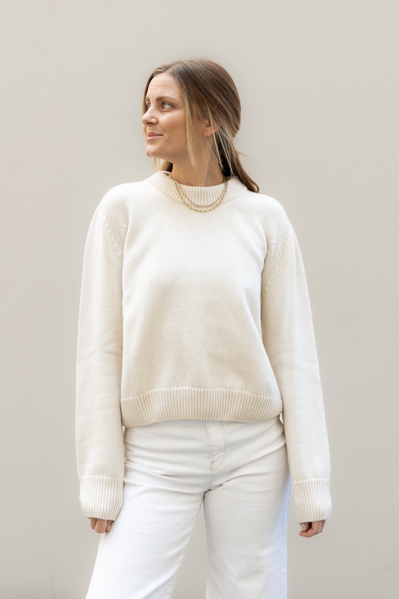 Ecru Sweater Nita aus Bio-Baumwolle & Kaschmir von Pura Clothing