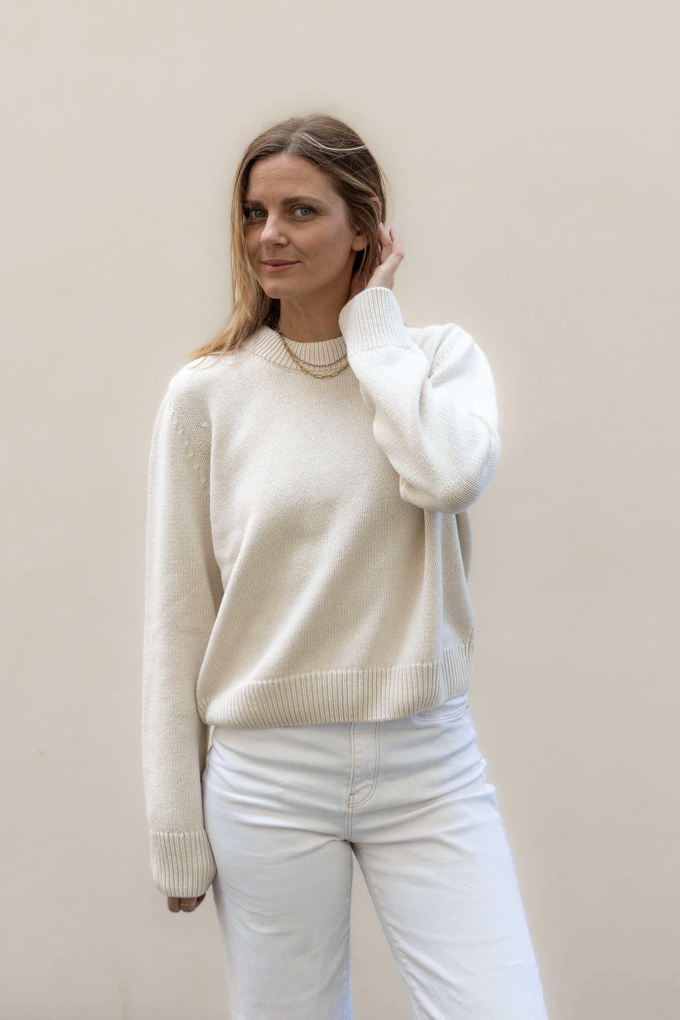 Ecru Sweater Nita aus Bio-Baumwolle & Kaschmir von Pura Clothing