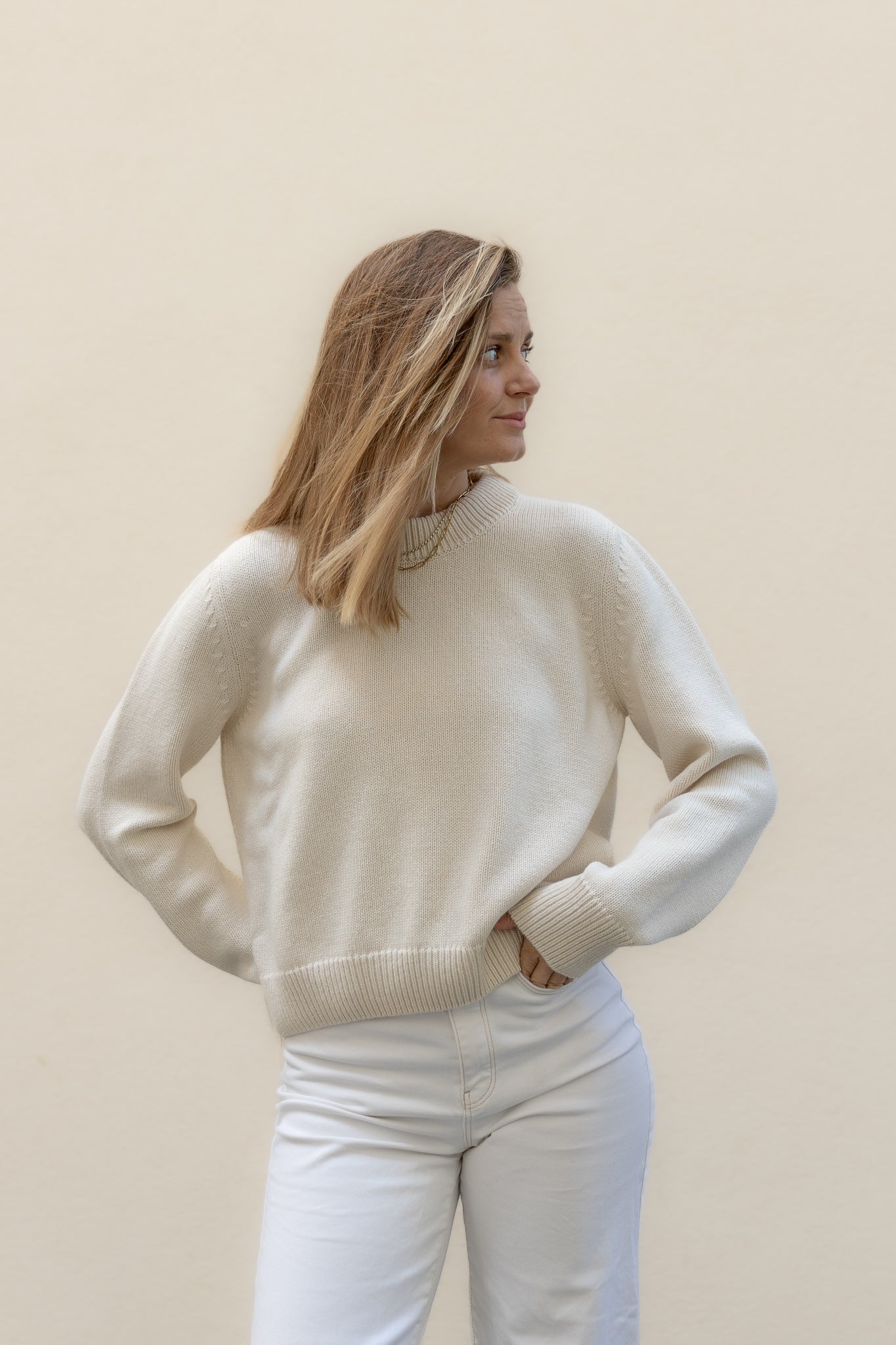 Ecru Sweater Nita aus Bio-Baumwolle & Kaschmir von Pura Clothing