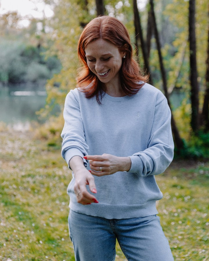 TreePullover Knitted Women Sky Blue Mel made of organic cotton by NIKIN