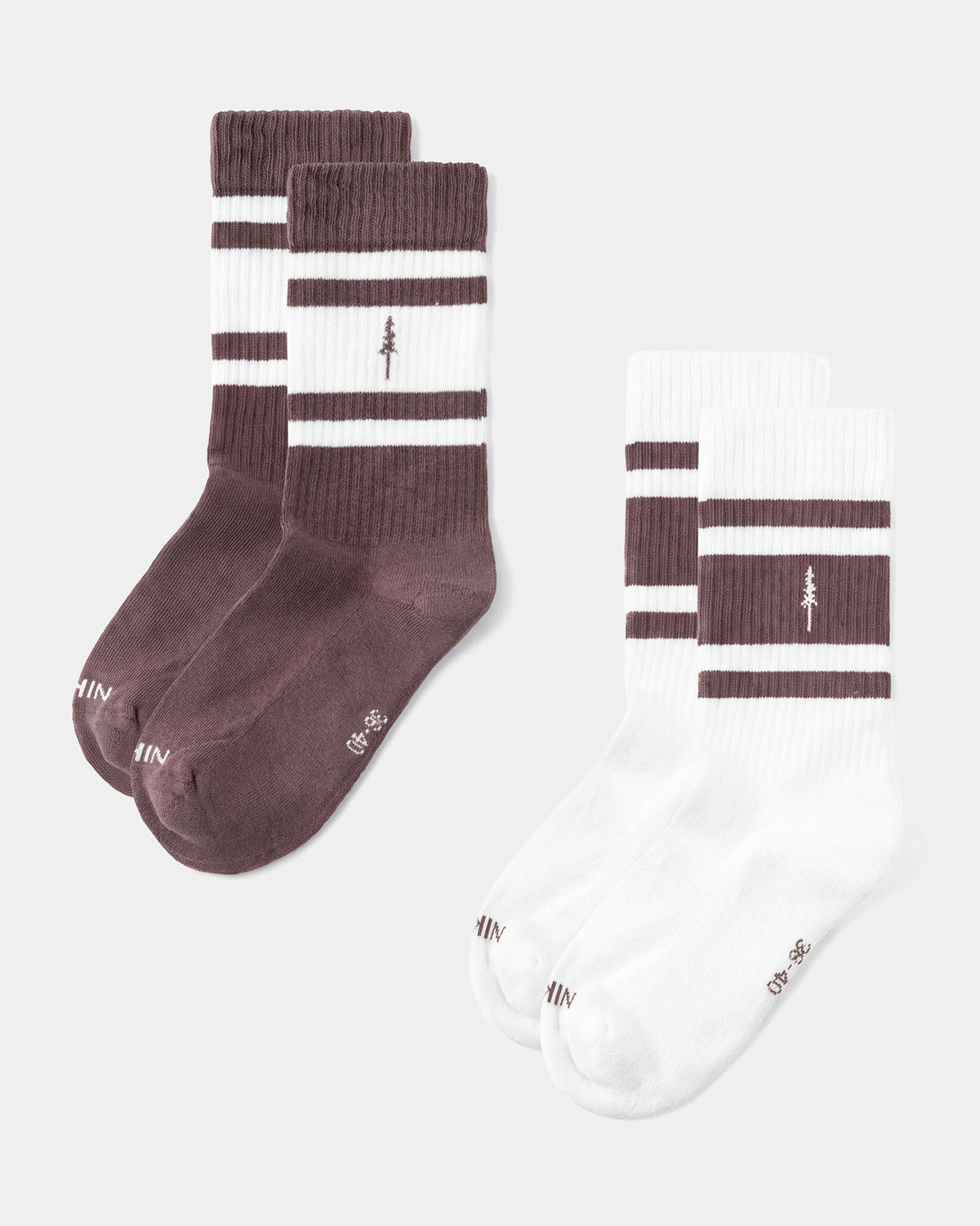 NIKIN TreeSocks Gerippte gestreifte Socken, 2er-Pack, Bio-Baumwolle, Kakao-Off-White, Baum-Motive.