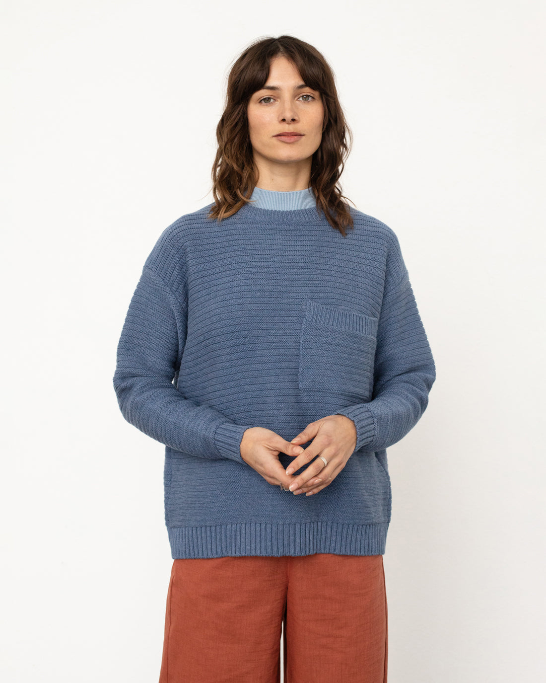 Blauer Strickpullover aus 100% Bio-Baumwolle von Rotholz
