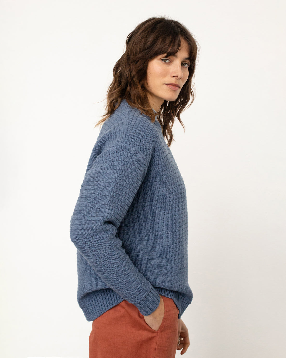 Blauer Strickpullover aus 100% Bio-Baumwolle von Rotholz