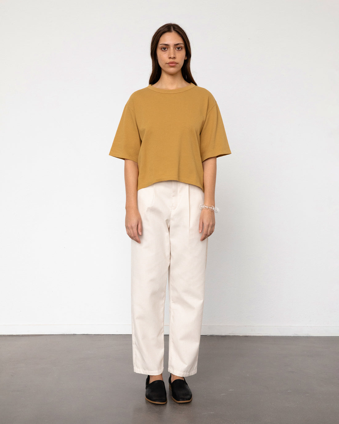 Yellow short waffle T-shirt made from 100% organic cotton by Rotholz