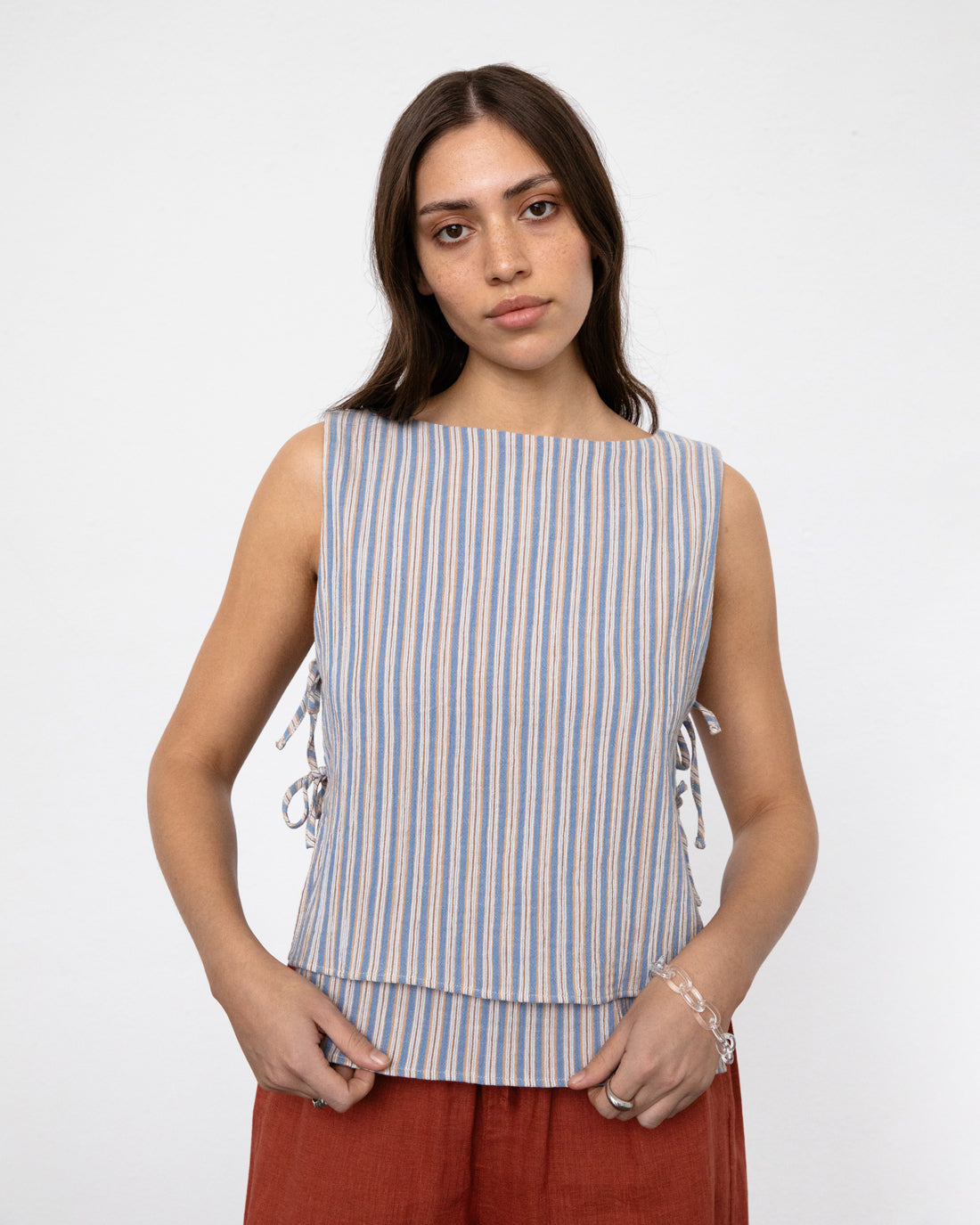 Grey striped wrap top made from 100% organic cotton by Rotholz