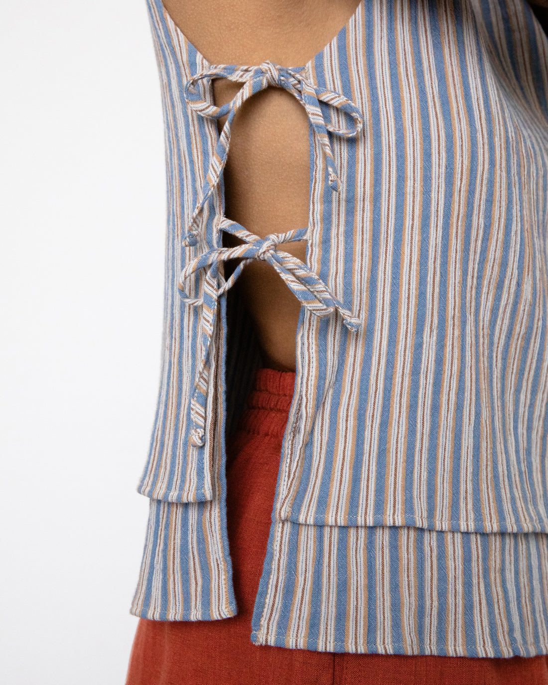 Grey striped wrap top made from 100% organic cotton by Rotholz