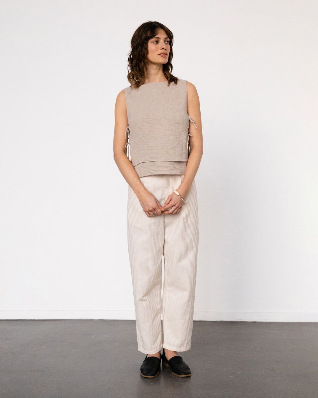 Beige wrap top made from 100% organic cotton by Rotholz