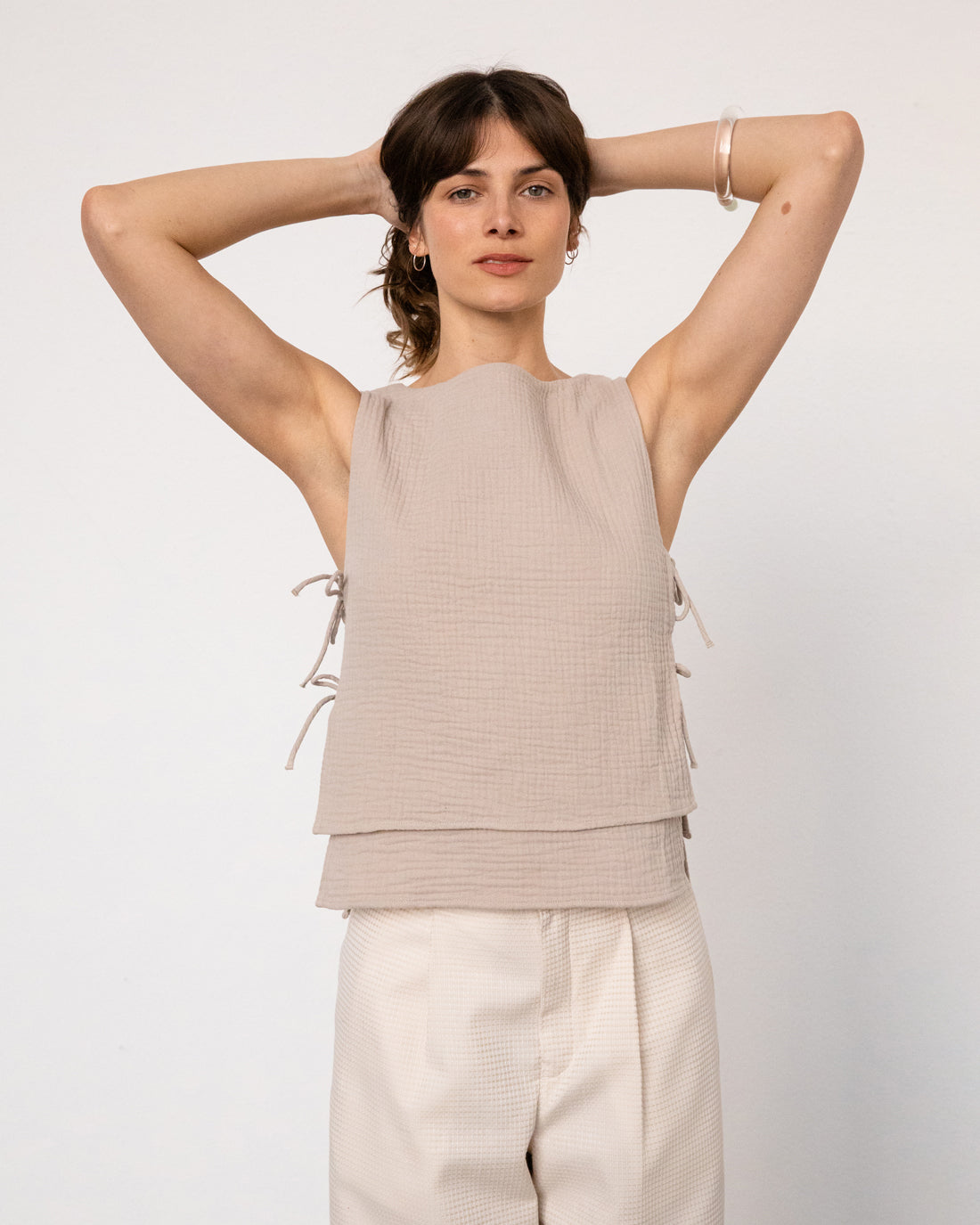 Beige wrap top made from 100% organic cotton by Rotholz
