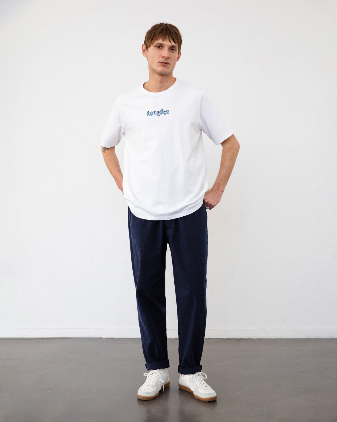 White logo print T-shirt made from 100% organic cotton by Rotholz
