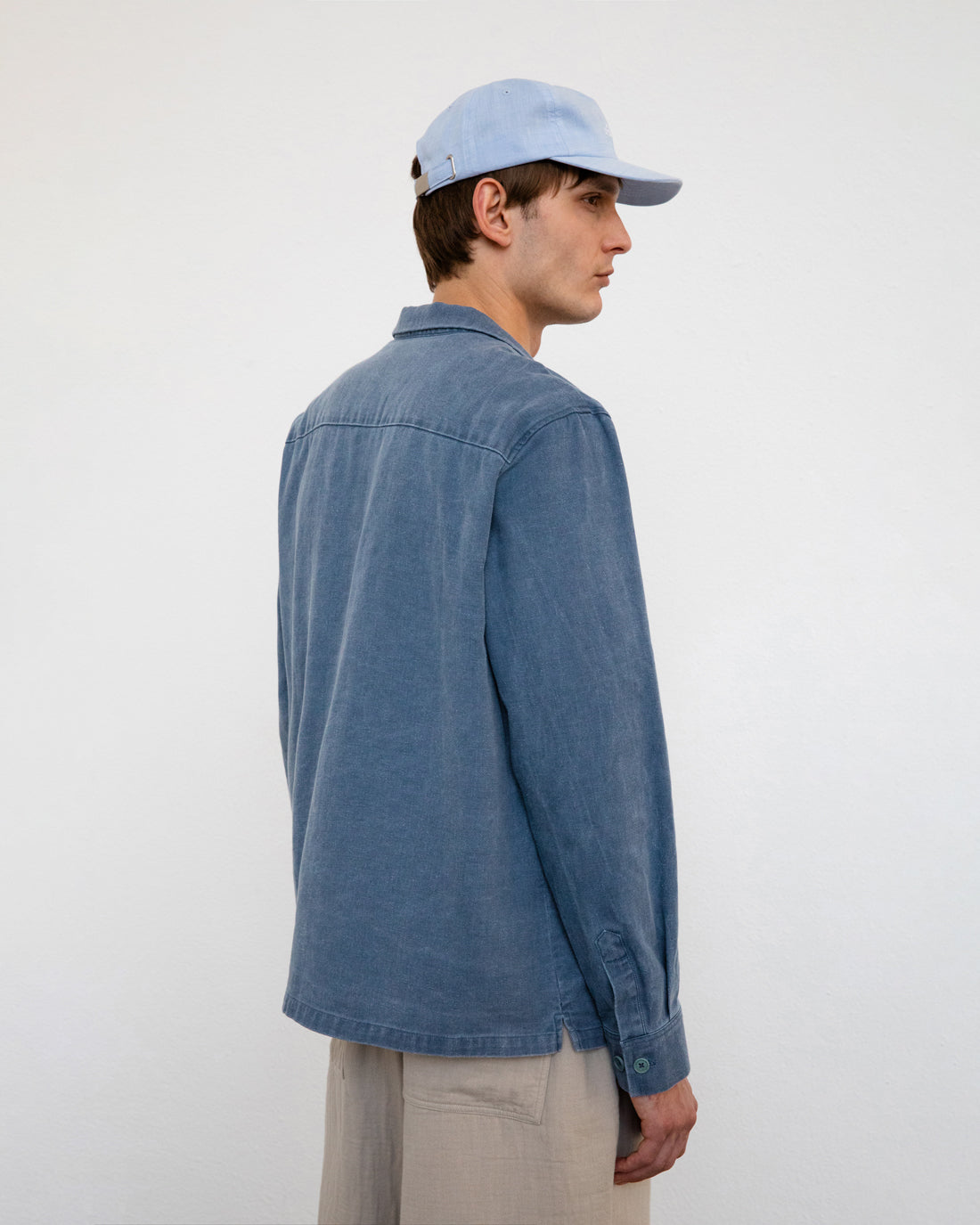 Blue shirt made from 100% recycled denim by Rotholz