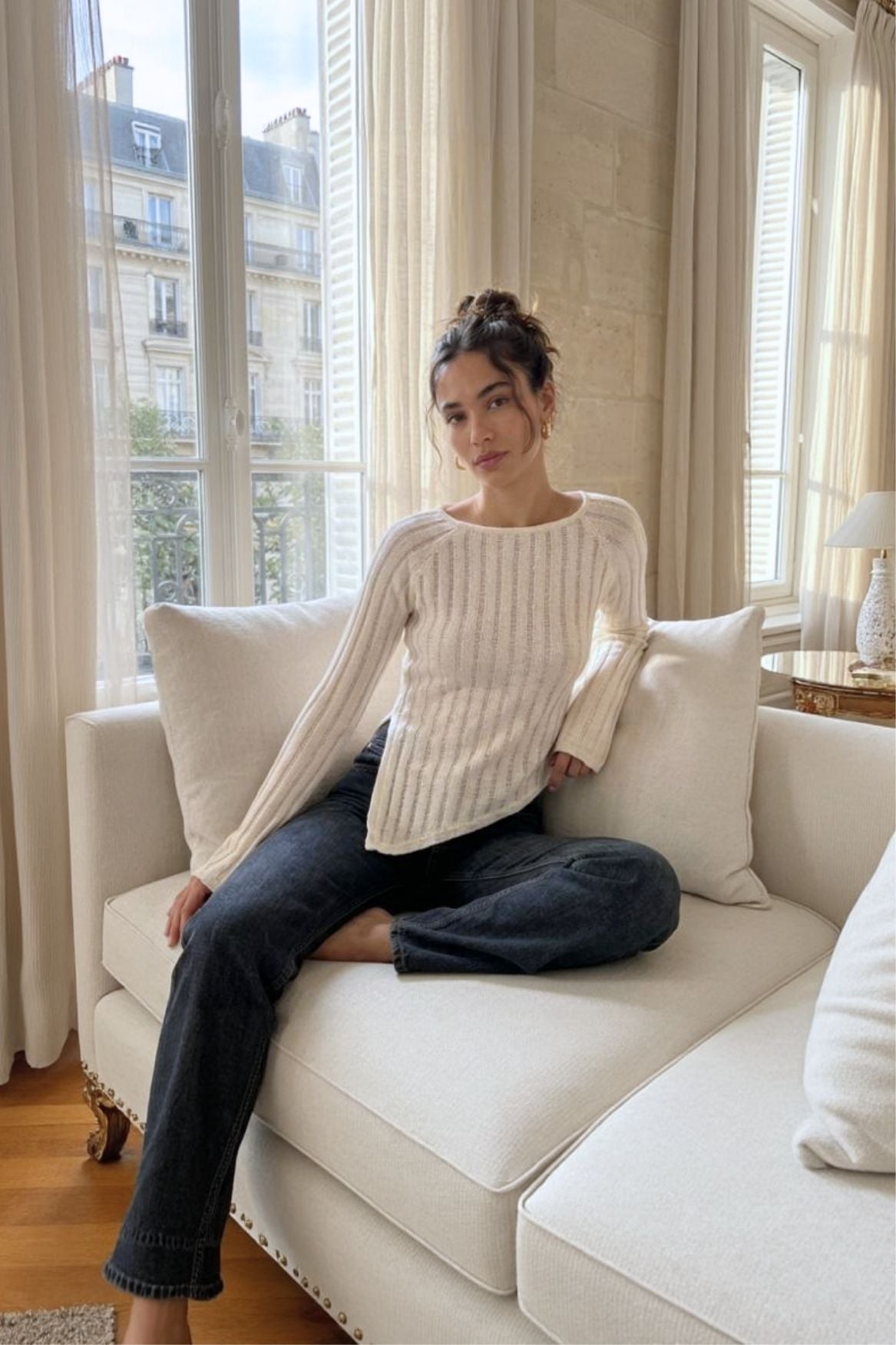 Asymmetrical Ribbed Long Sleeve Organic Cotton - Ecru