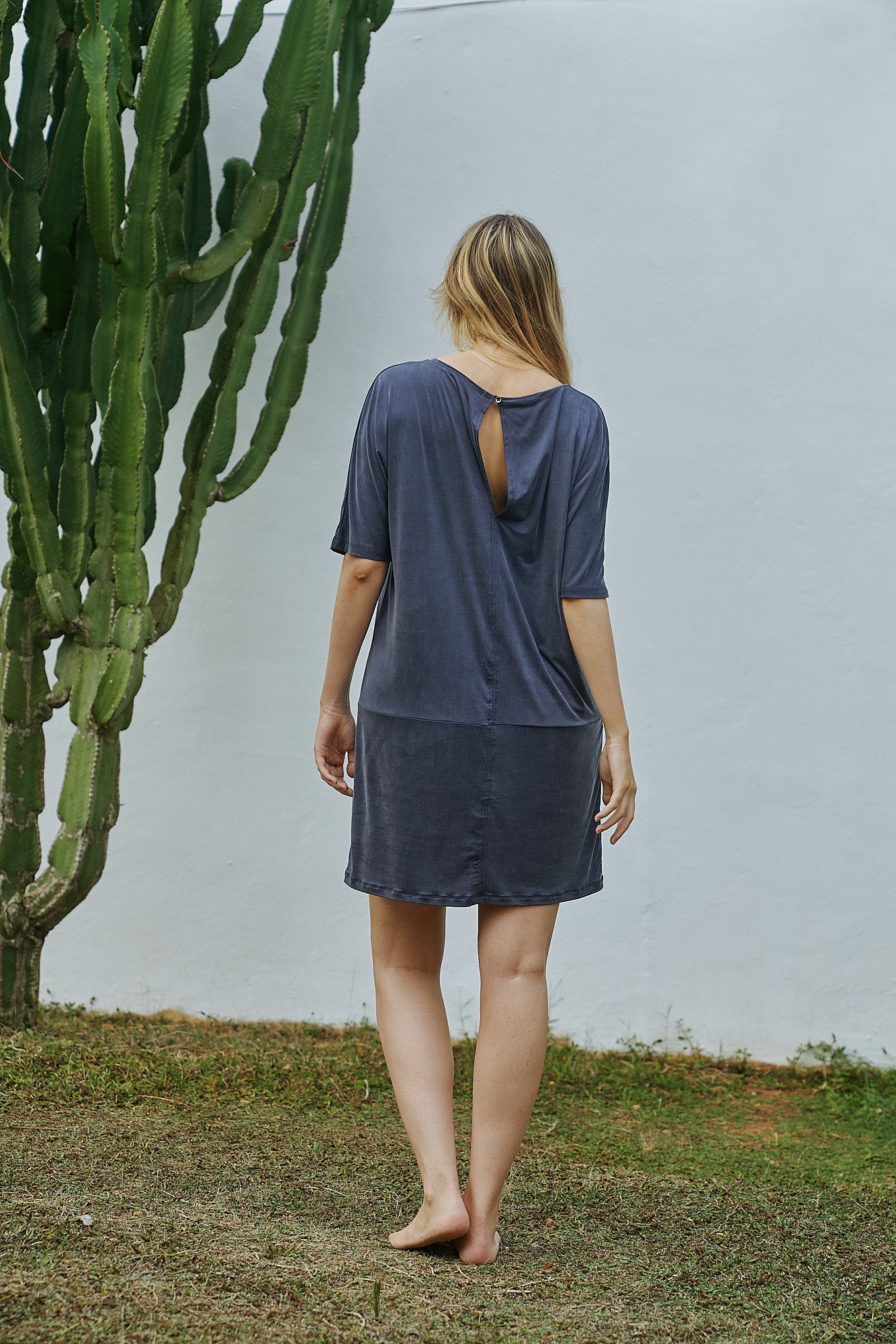 Dark blue dress Day Night made of cupro by MOYA KALA
