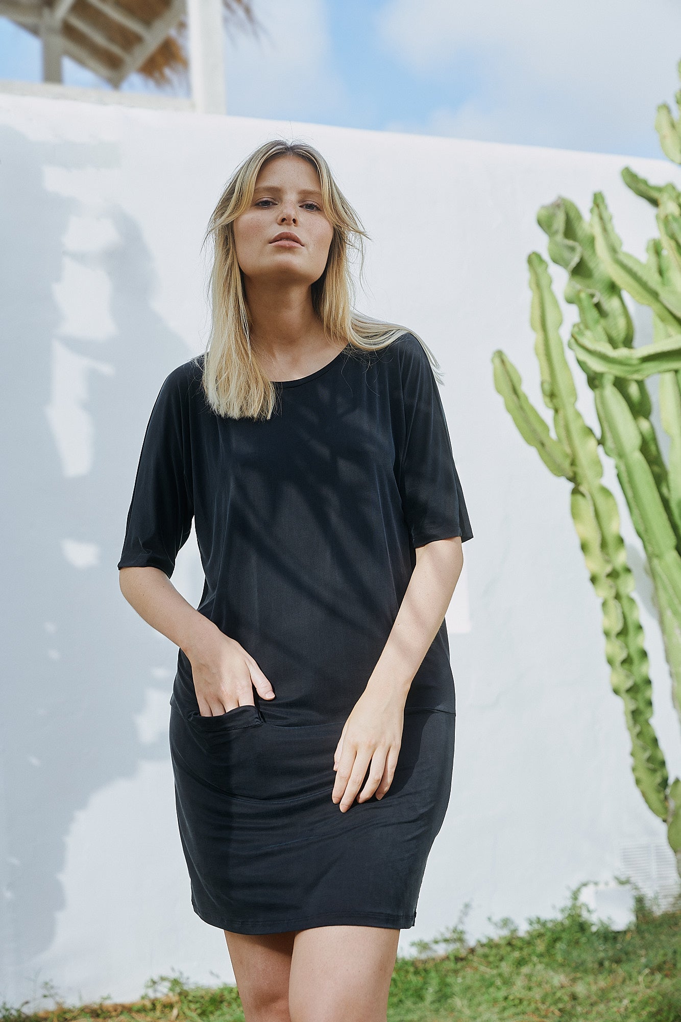Black dress Day Night made of cupro by MOYA KALA
