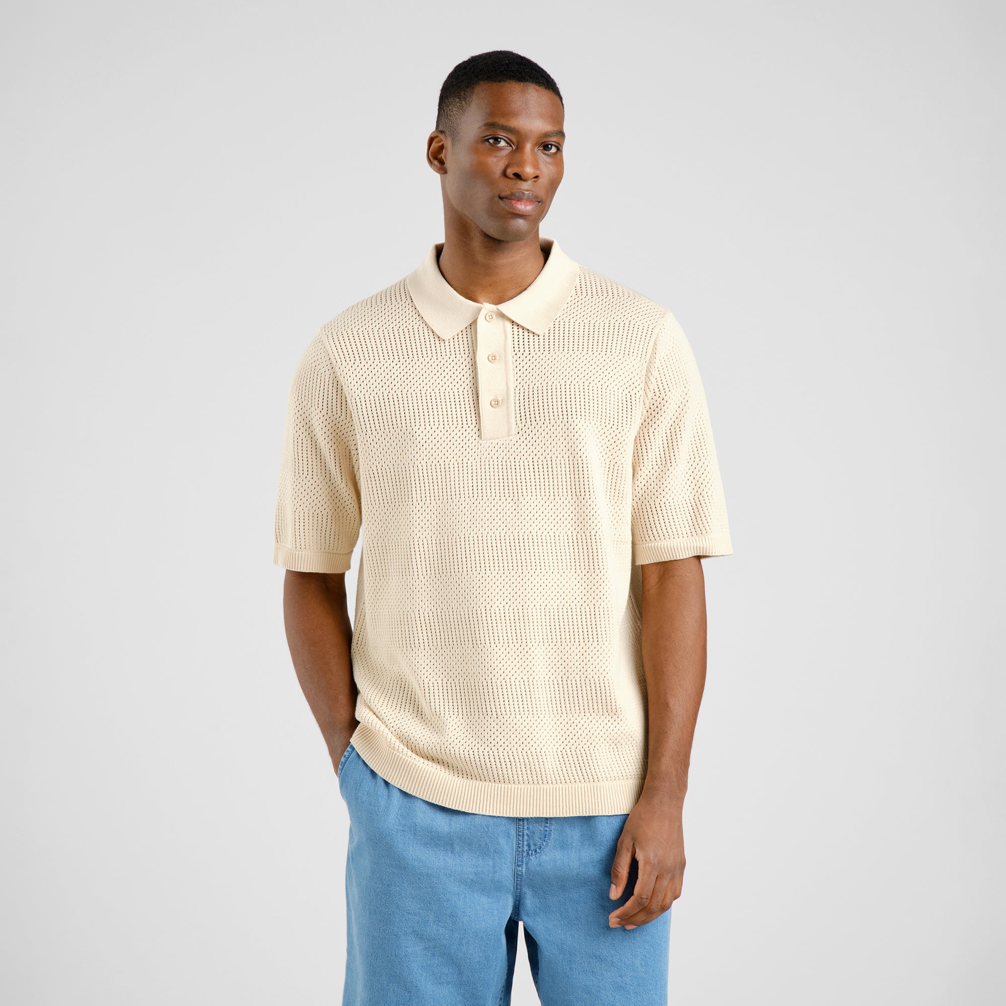 Knitted polo shirt Nogersund in beige made of organic cotton by Dedicated