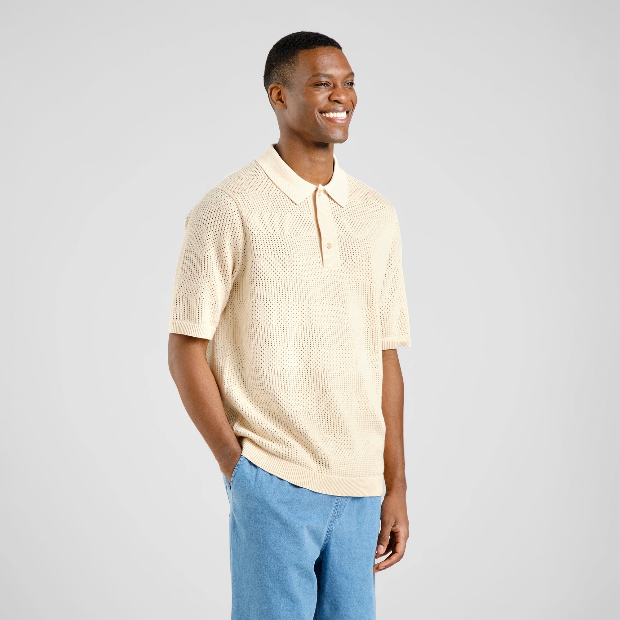 Knitted polo shirt Nogersund in beige made of organic cotton by Dedicated