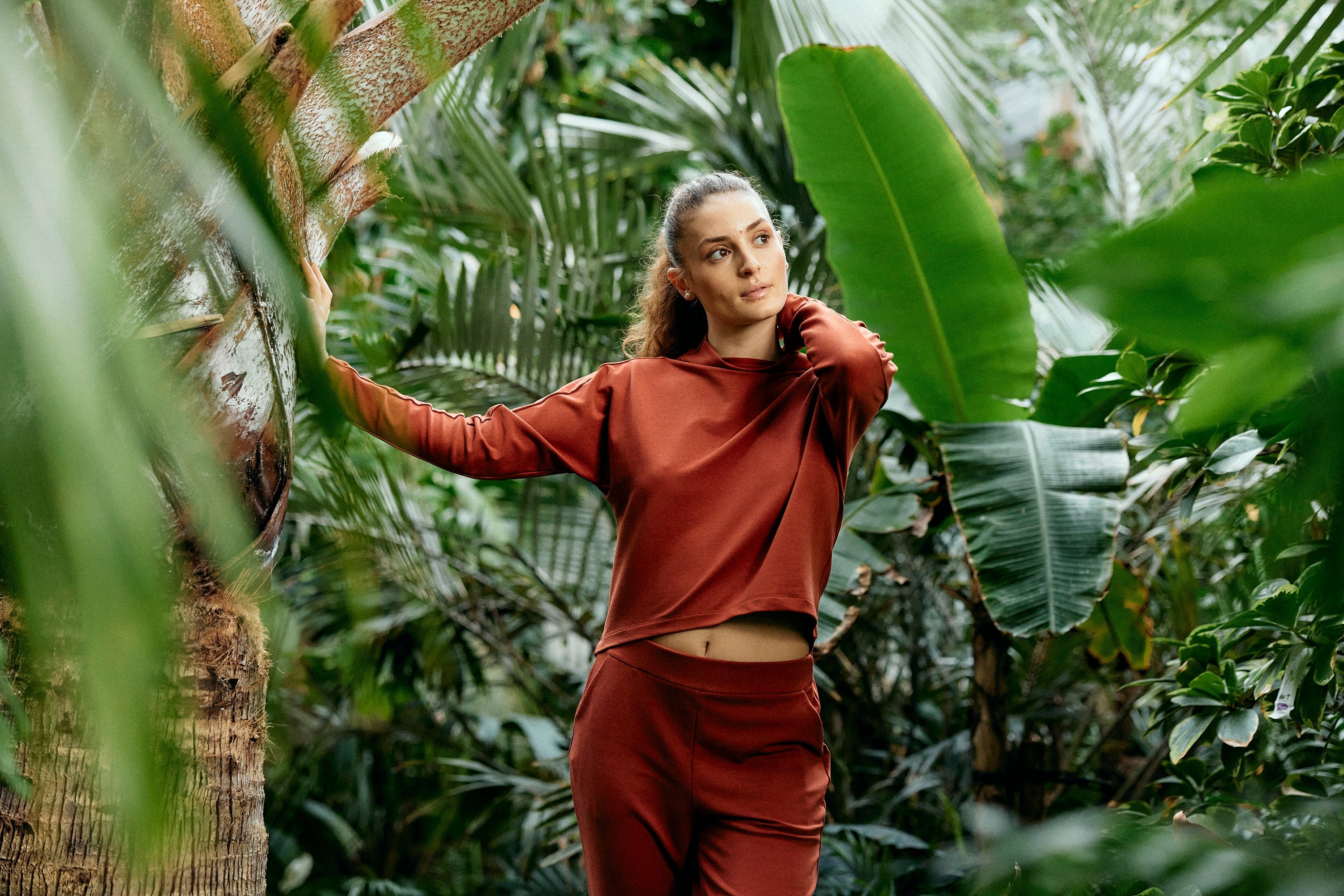 Pull court formel - camel rouge par Moya Kala