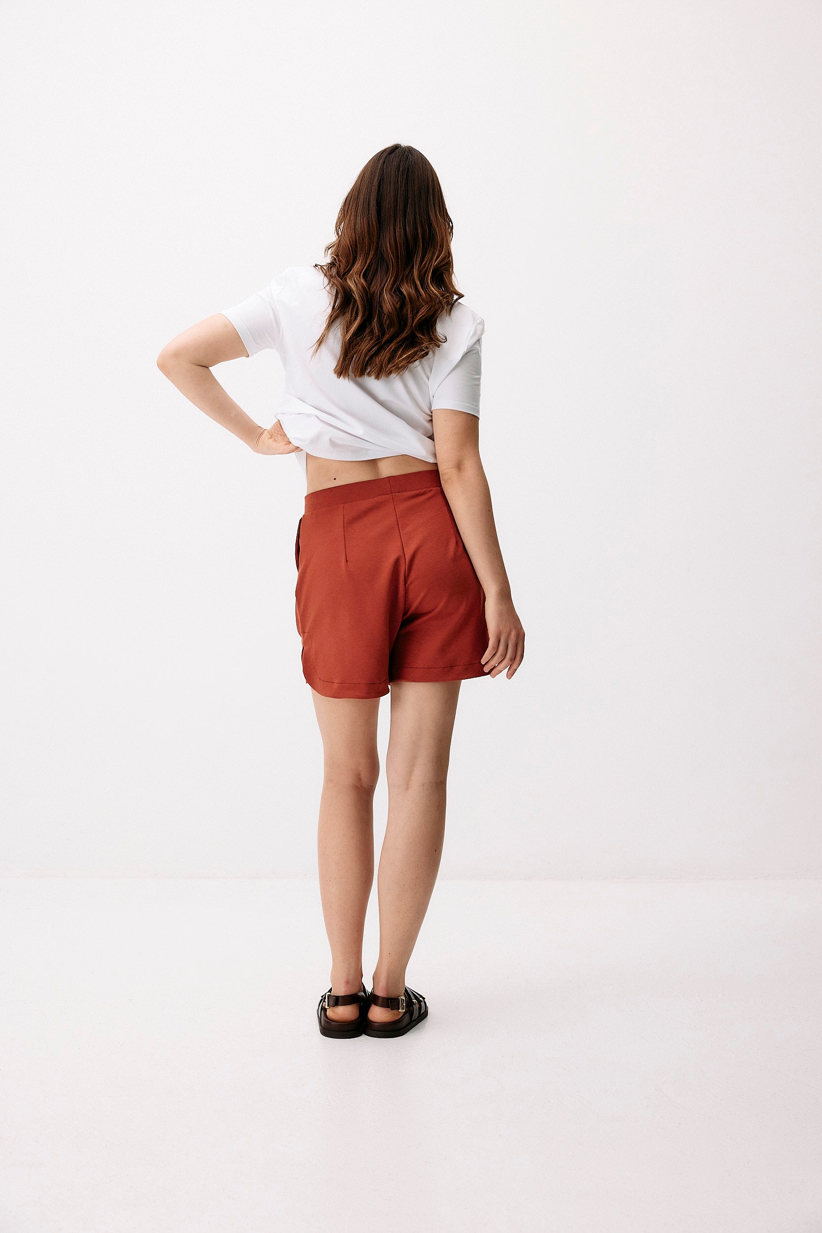Red shorts made of lyocell & organic cotton by Moya Kala