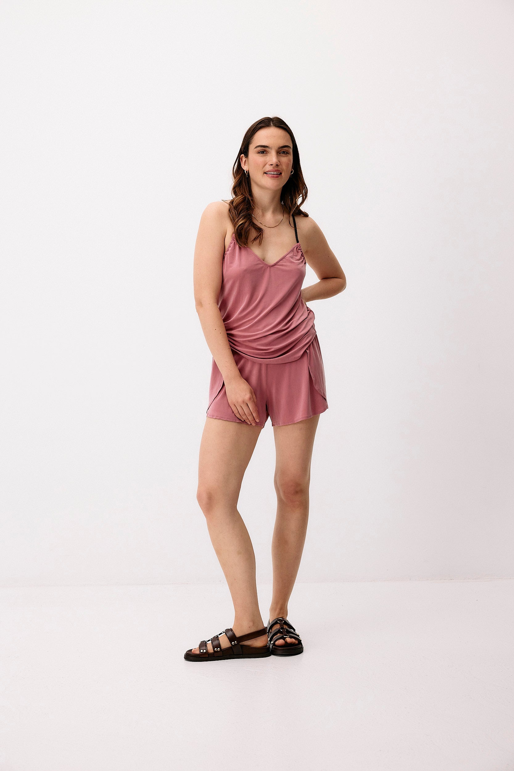 Pink cupro shorts from Moya Kala
