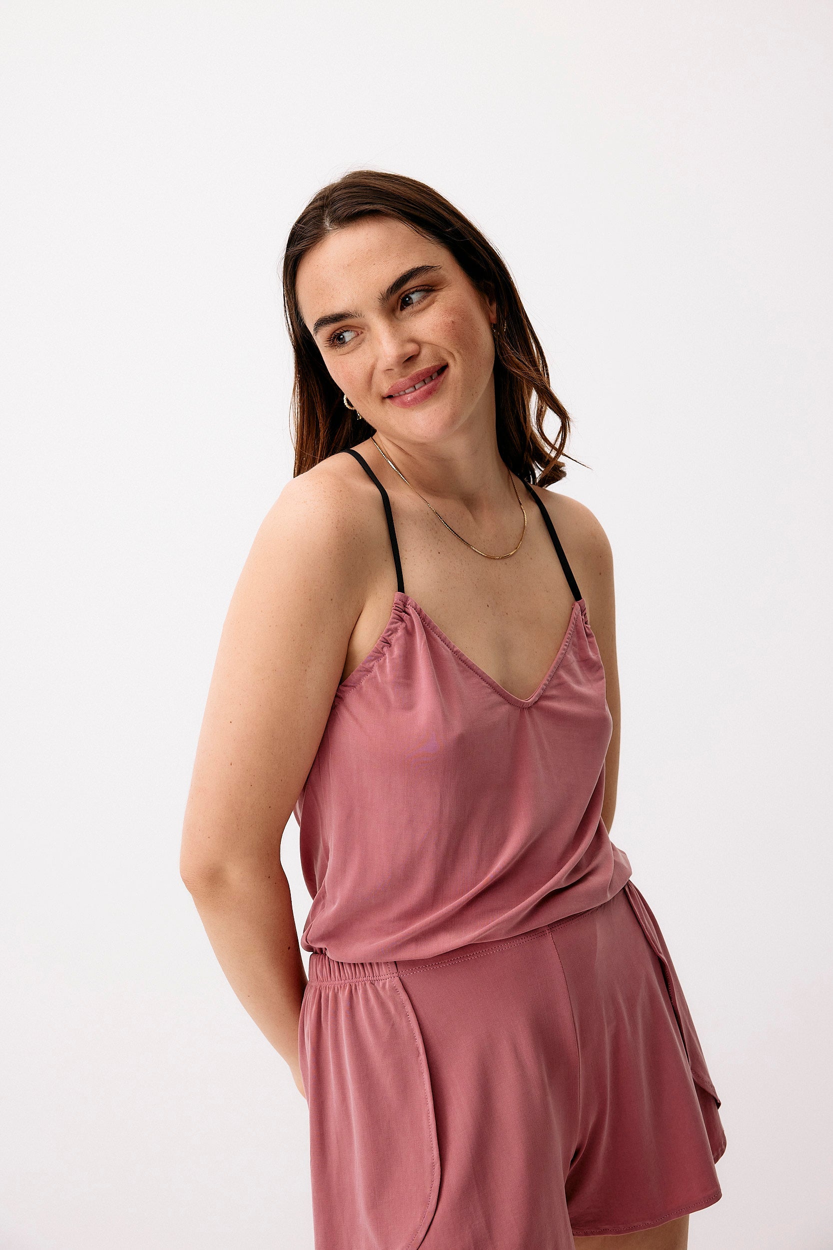 Pink cupro shorts from Moya Kala