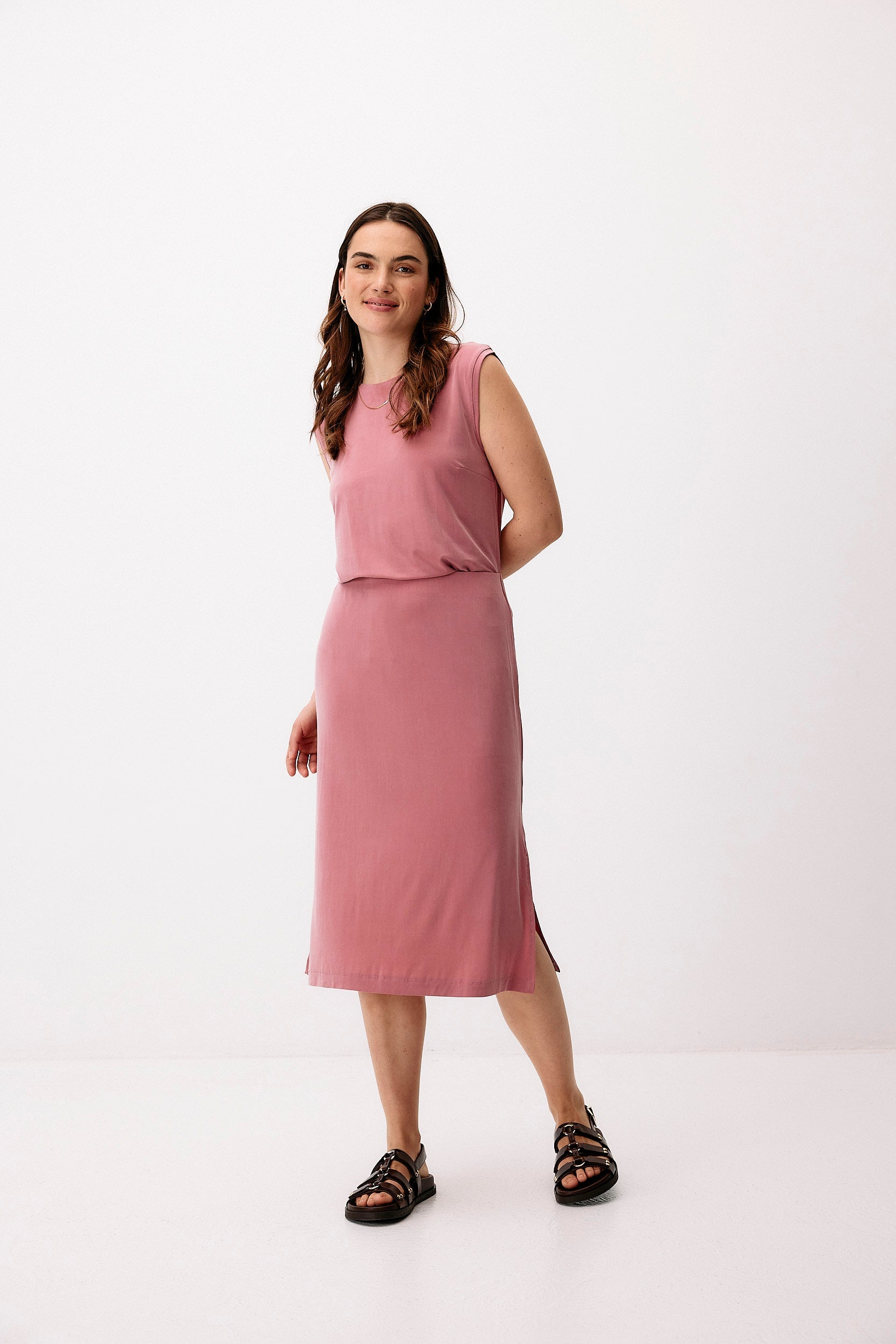 Pink cupro midi skirt by Moya Kala