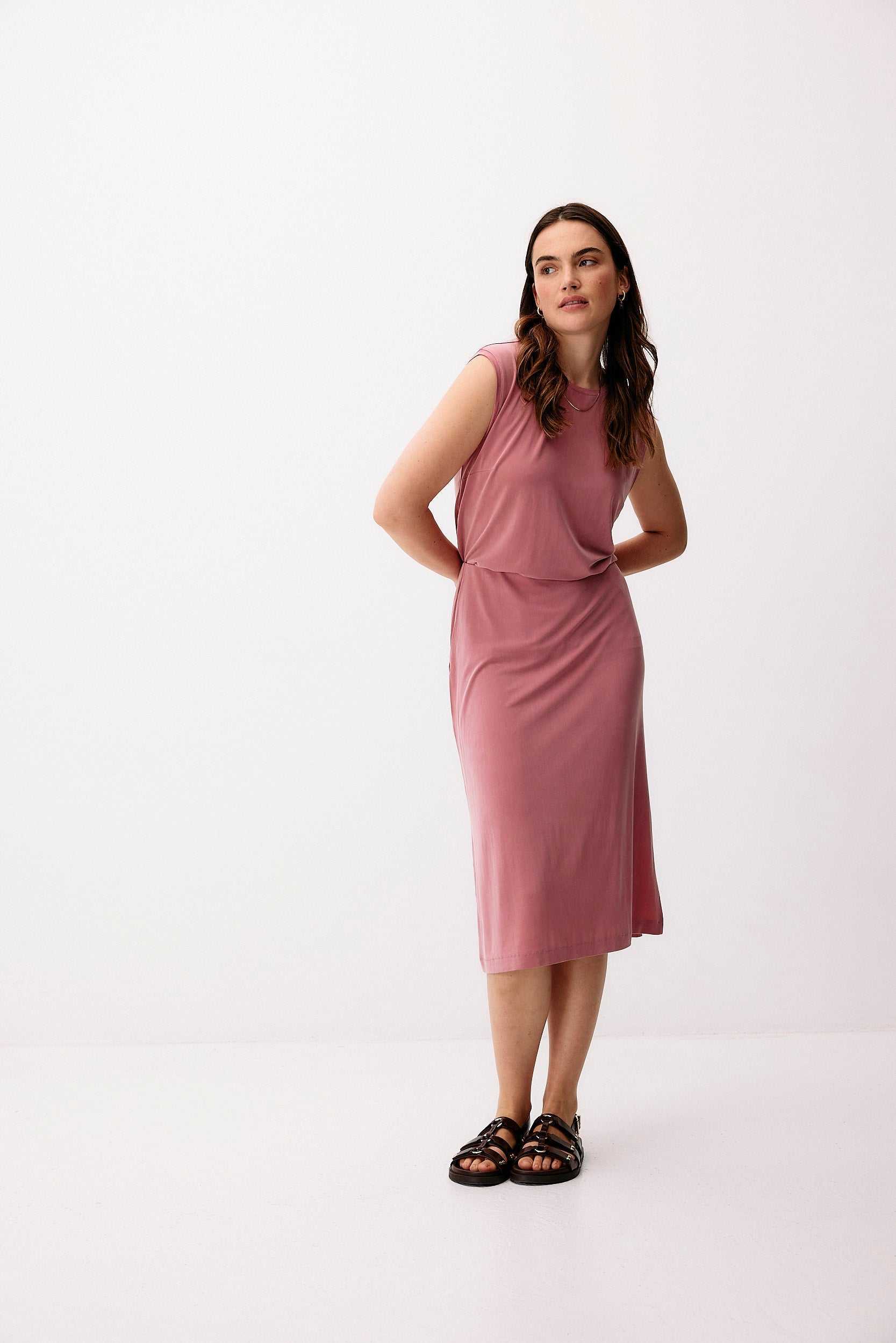 Pink cupro midi skirt by Moya Kala
