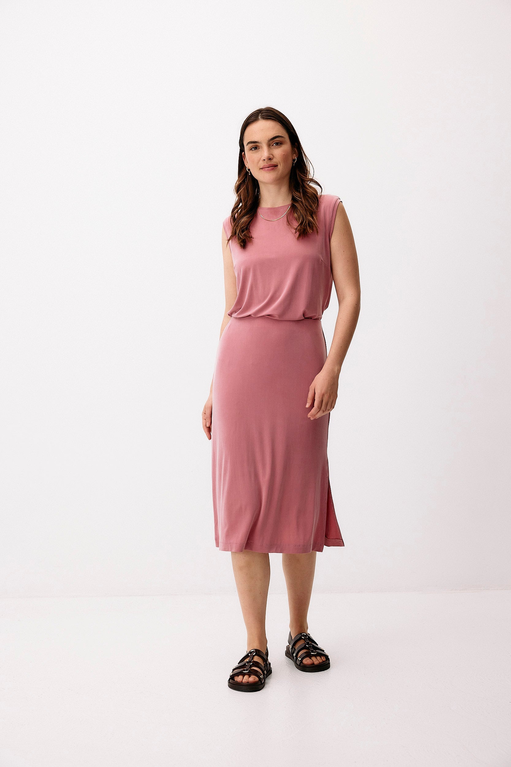Pink cupro midi skirt by Moya Kala