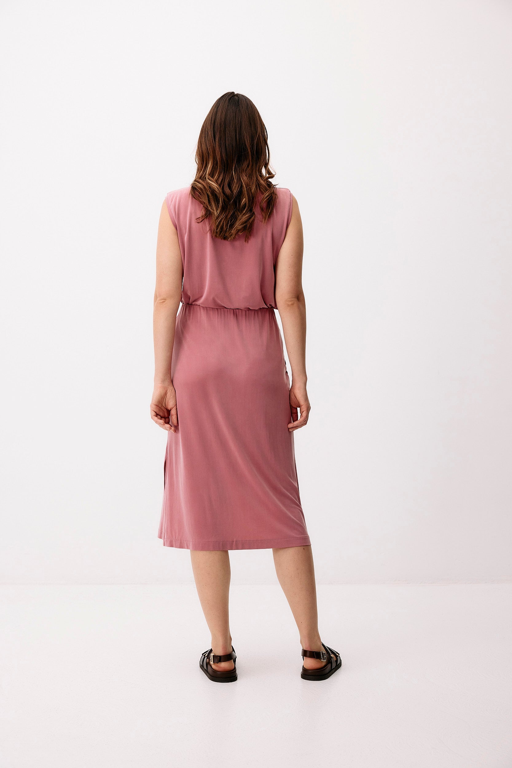 Pink cupro midi skirt by Moya Kala