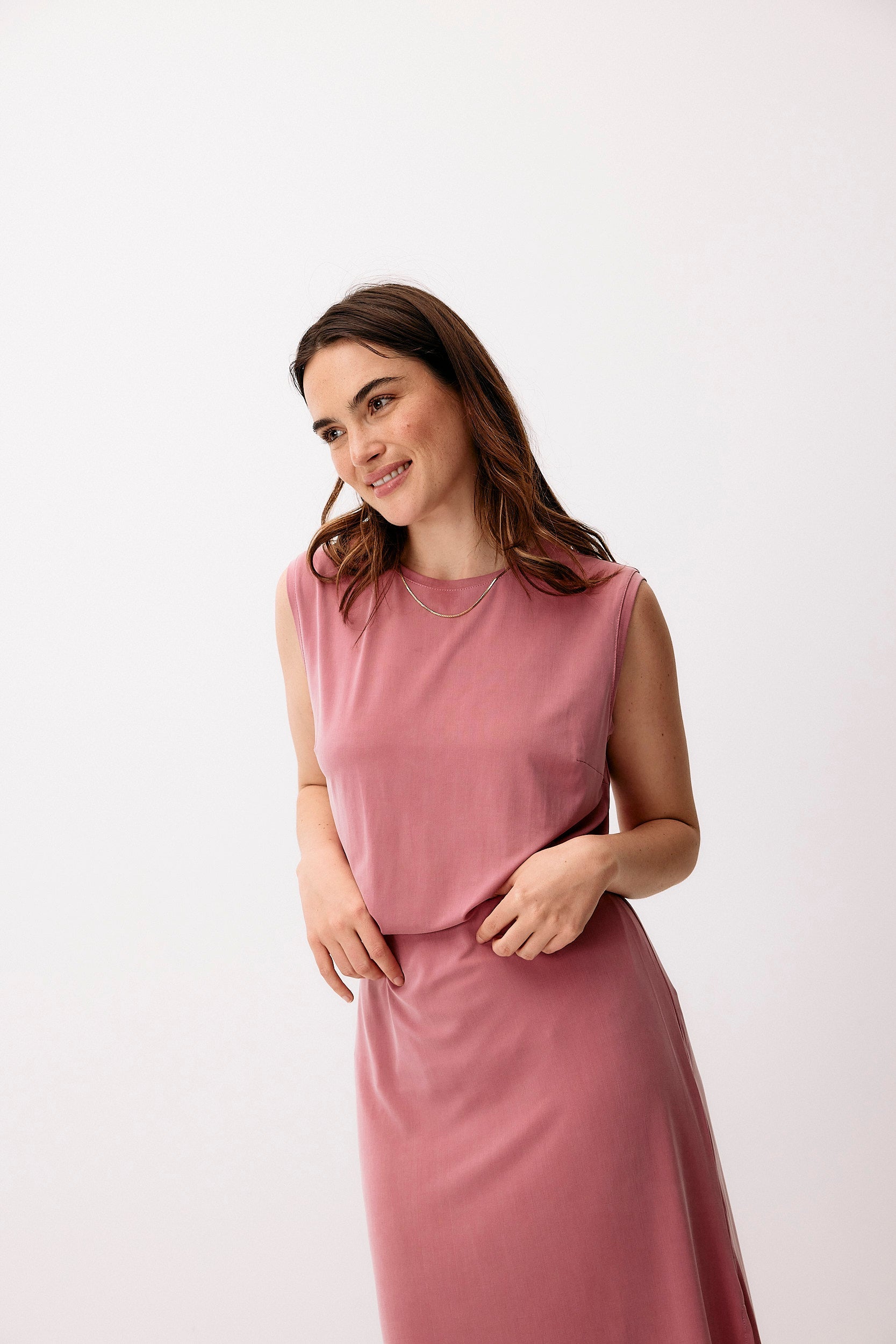 Pink cupro midi skirt by Moya Kala