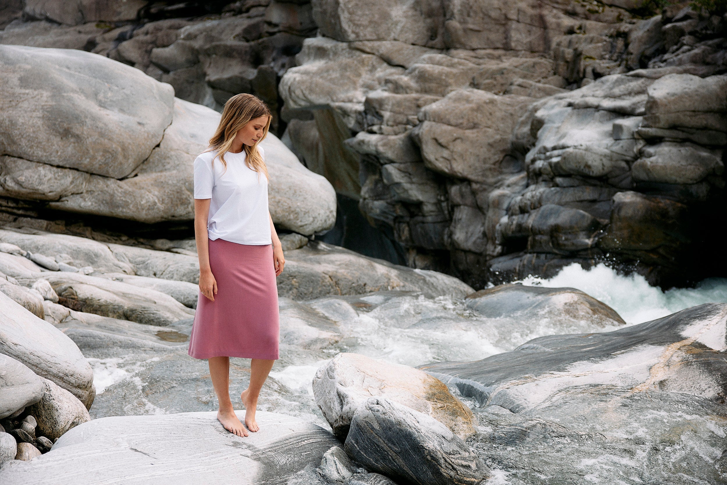 Pink cupro midi skirt by Moya Kala