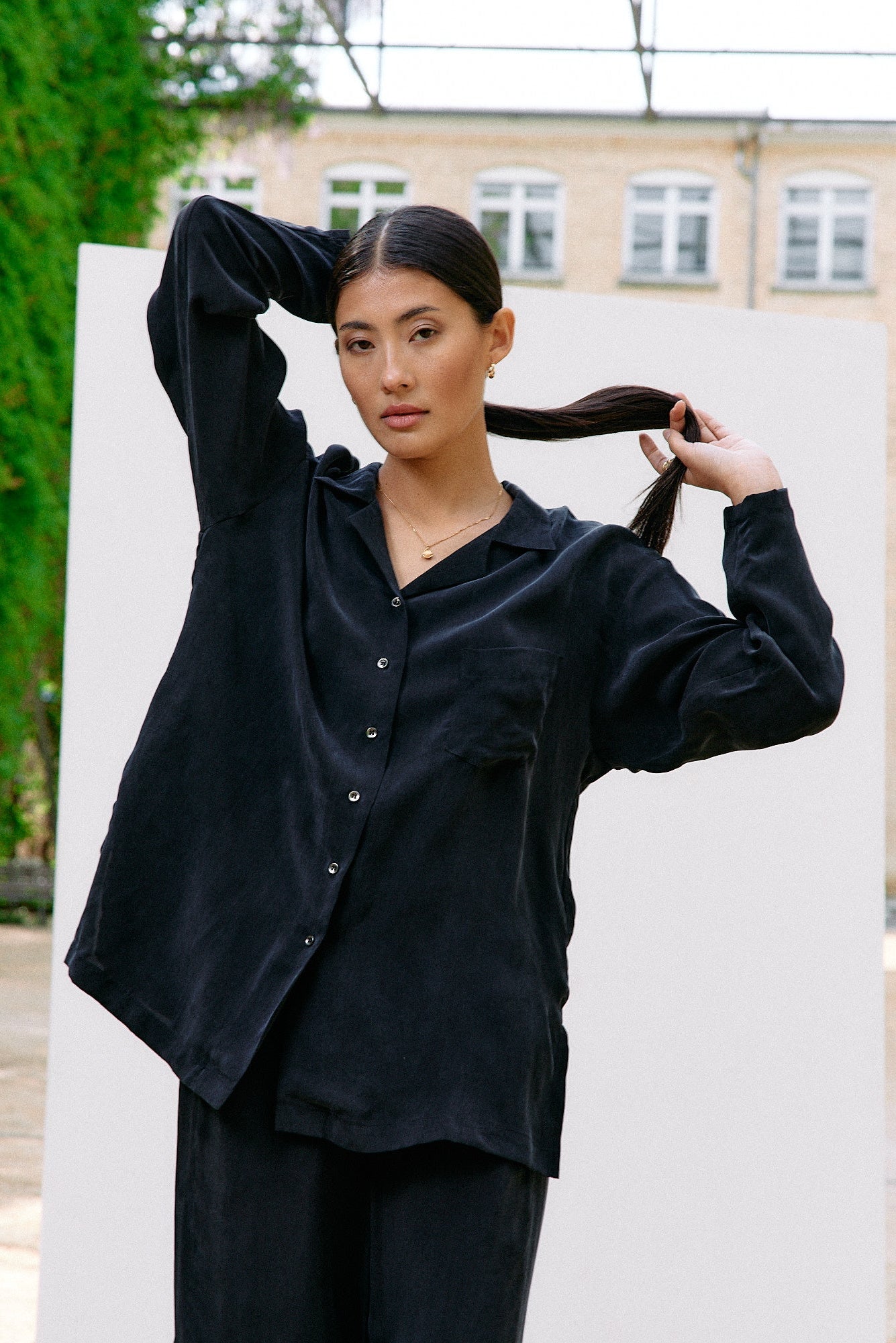 Woven Cupro Blouse - graphite - by Moya Kala