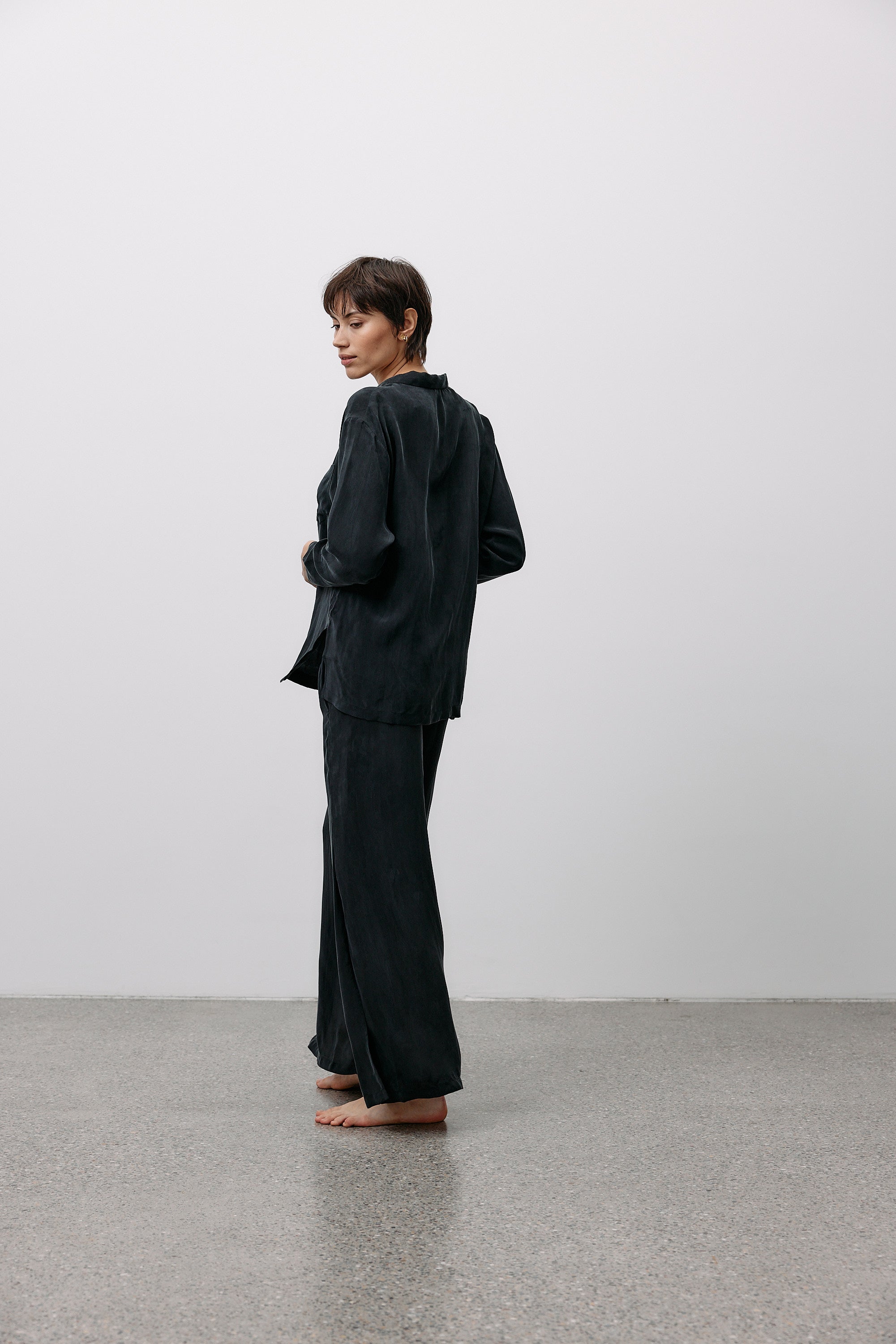 Woven Cupro Blouse - graphite - by Moya Kala