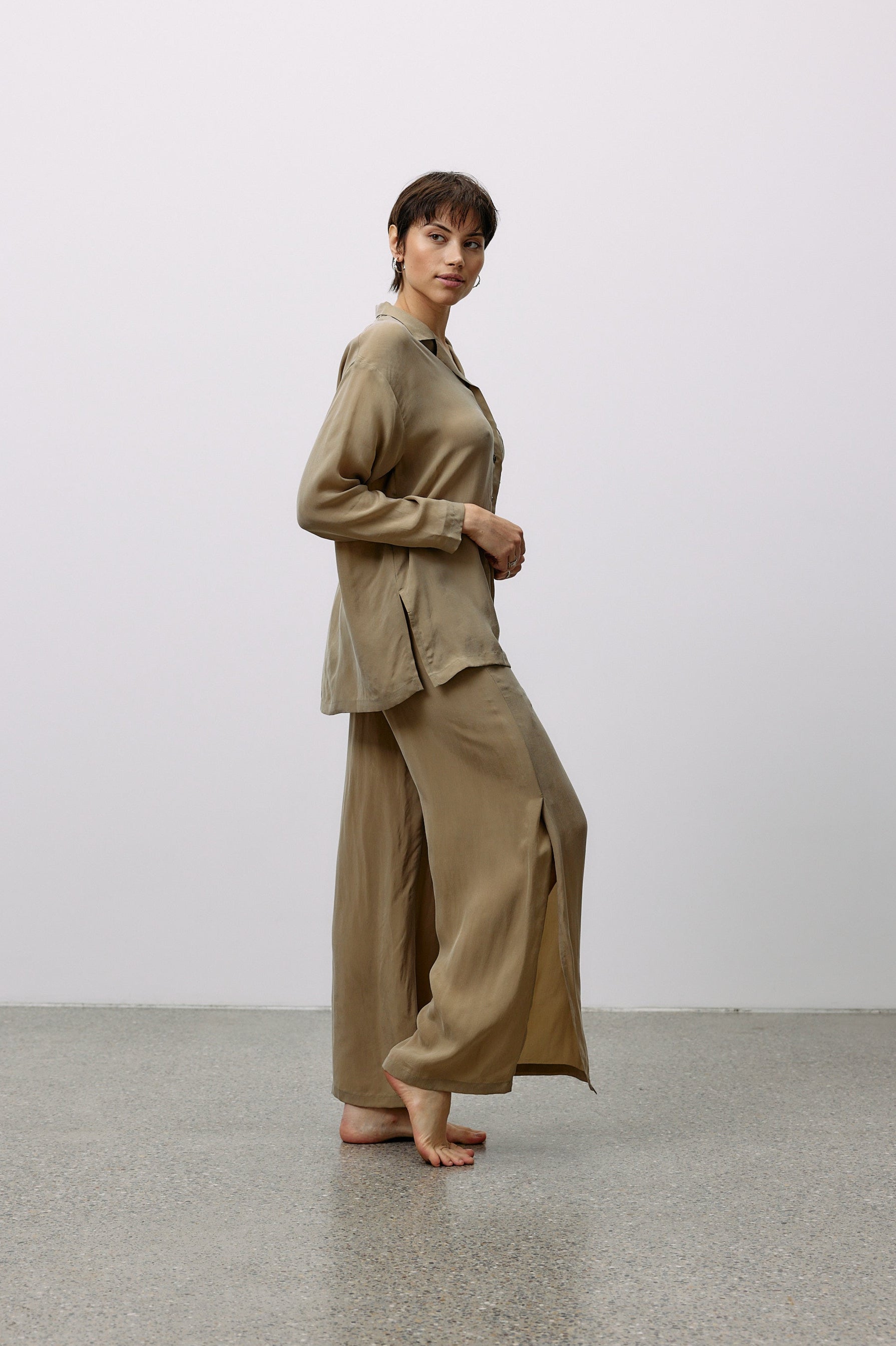 Woven Cupro Leisure Pants - coriander - by Moya Kala