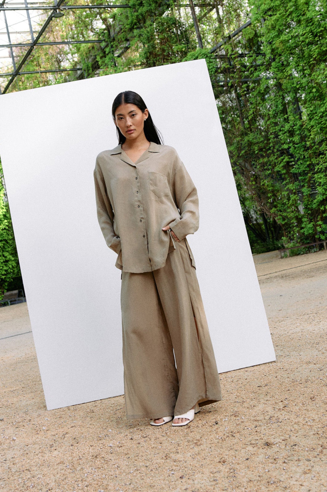 Woven Cupro Leisure Pants - coriander - by Moya Kala