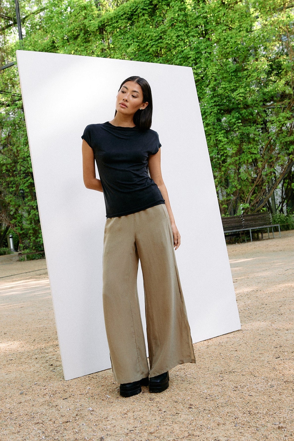 Woven Cupro Leisure Pants - coriander - by Moya Kala