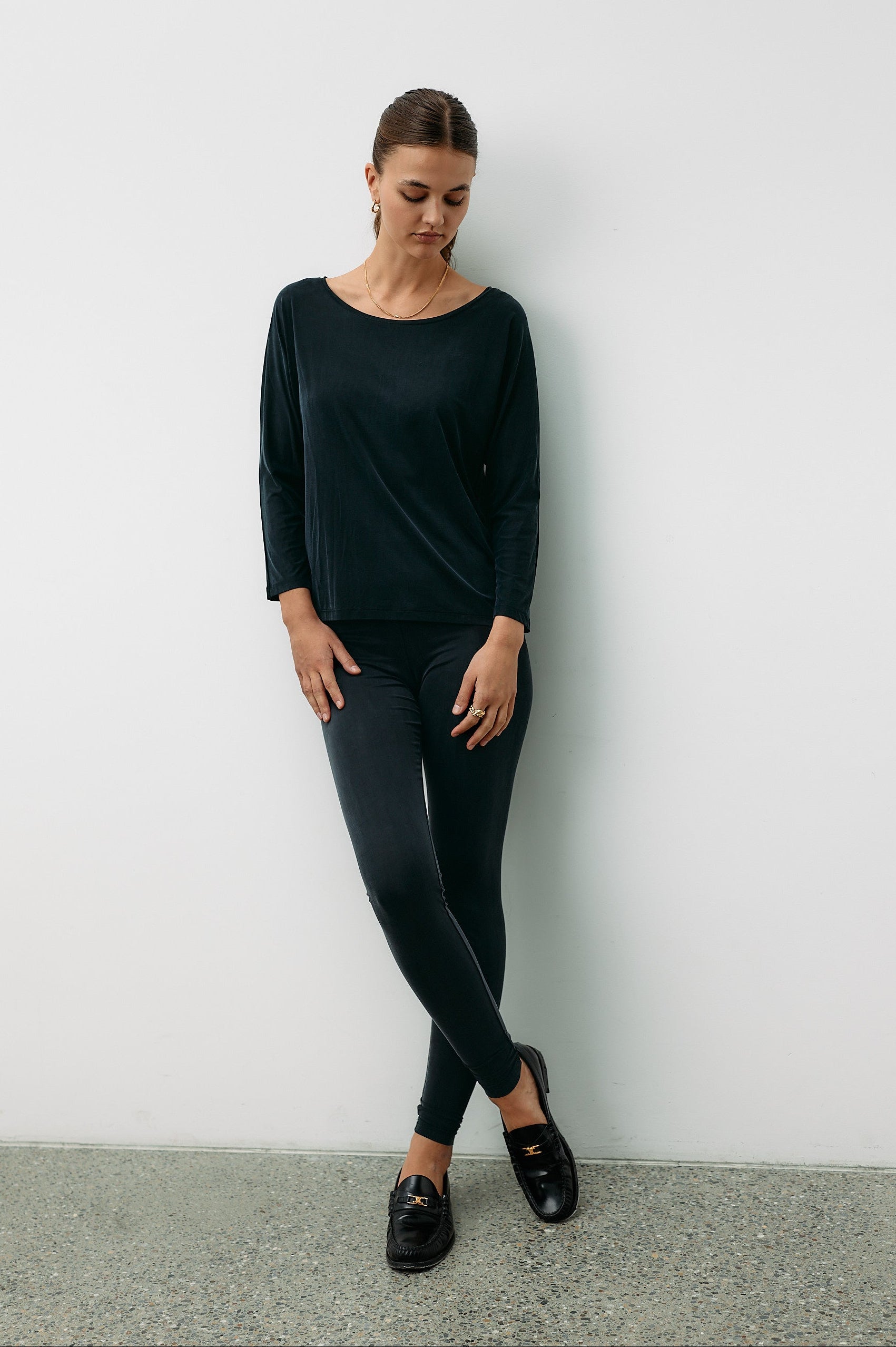 Black plain top made of cupro by MOYA KALA