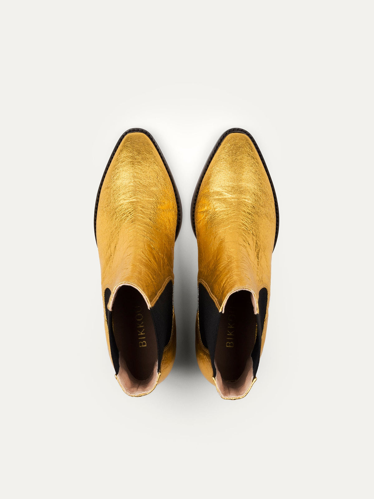 Bikkou 3PM Friday Rocks gold pinatex ankle boots top view
