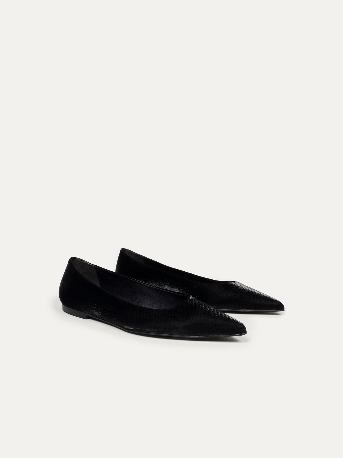 Bikkou 10:30AM Running Between Offices vegan black python pointy ballerina side view