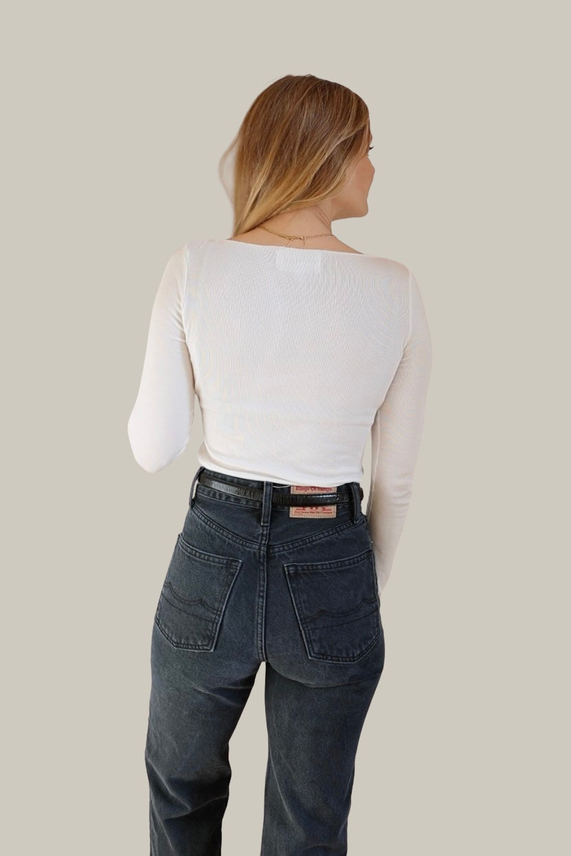 BOATNECK LONGSLEEVE RIB ECRU von Pura Clothing