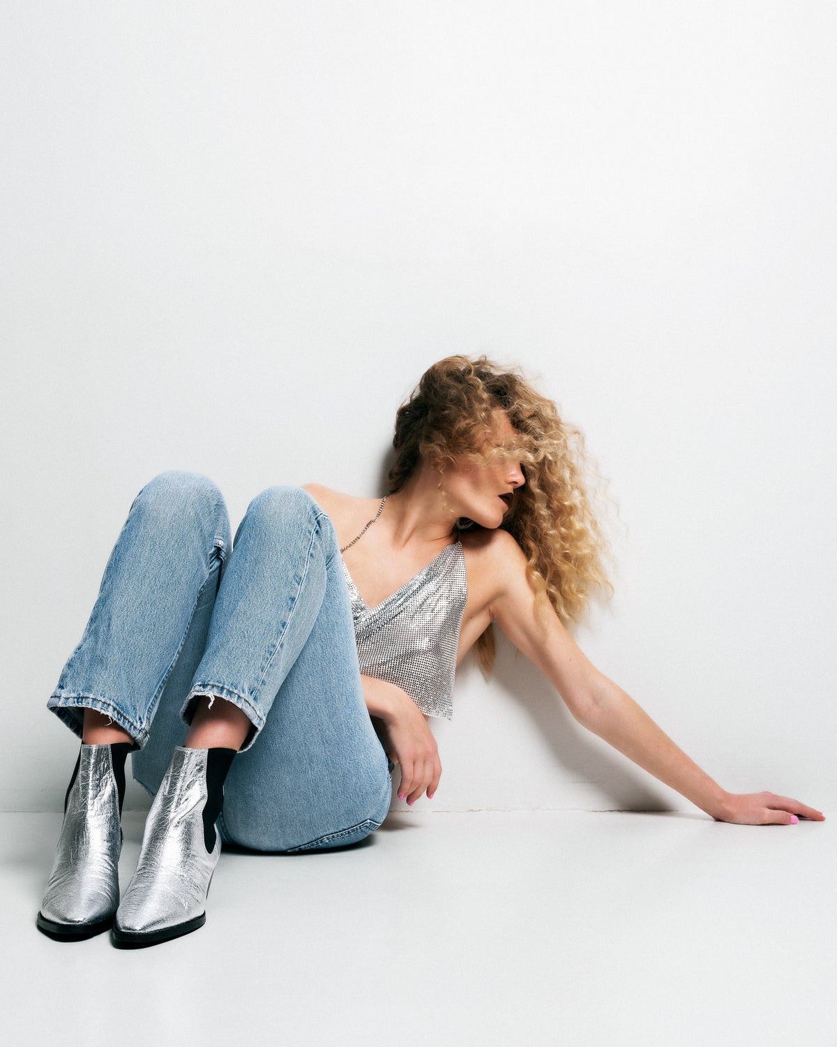 Bikkou 3PM Friday Rocks silver pinatex ankle boots on model