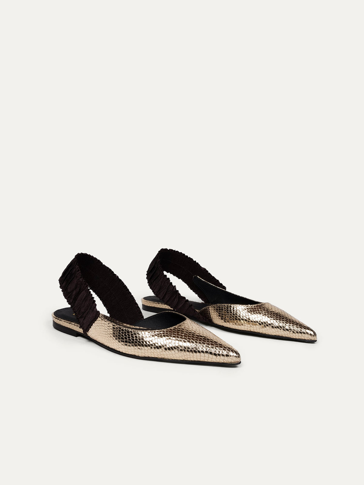 Bikkou 11:30AM Sunday Brunch vegan gold python slip on pointy mule side view