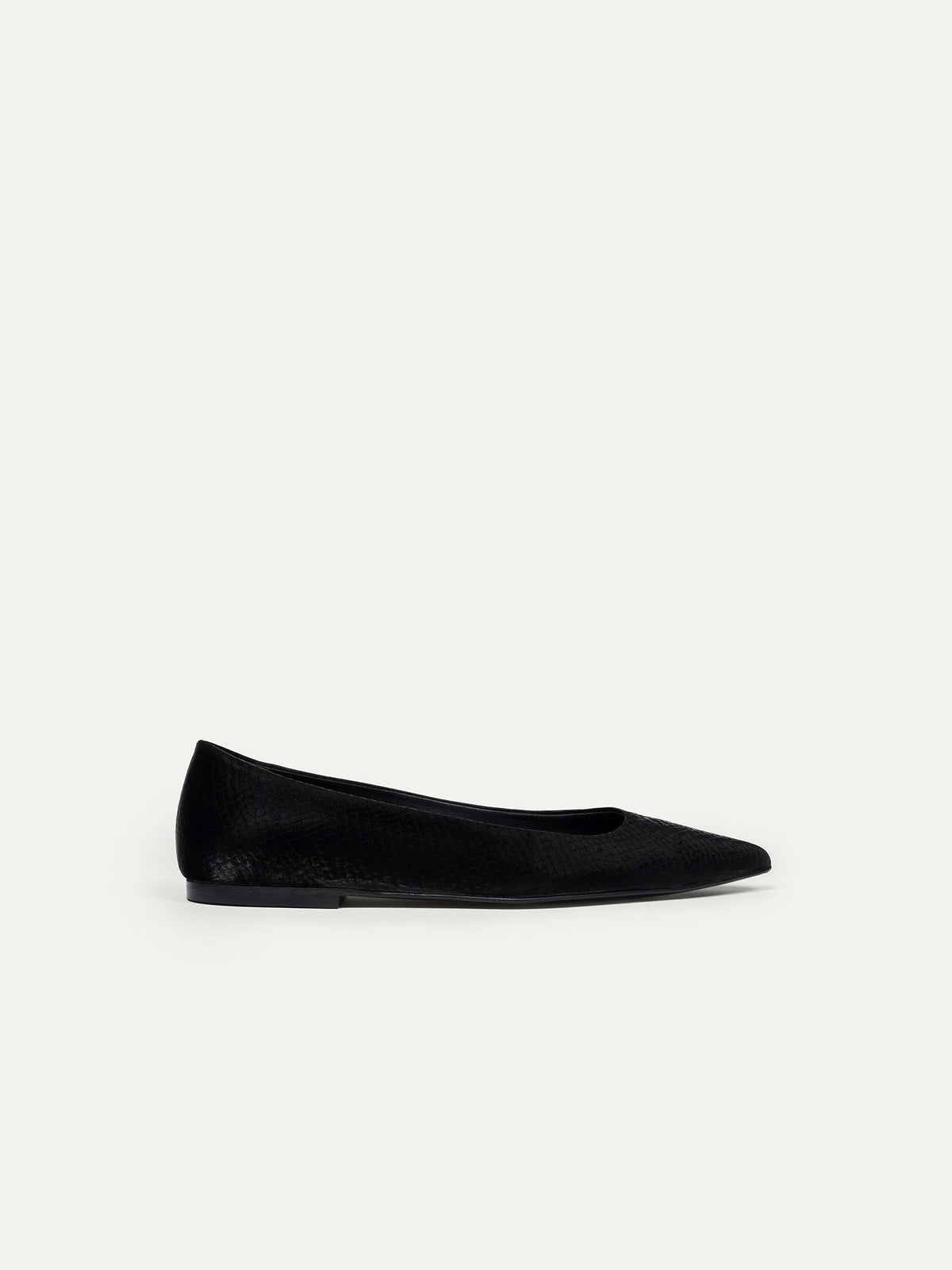 Bikkou 10:30AM Running Between Offices vegan black python pointy ballerina