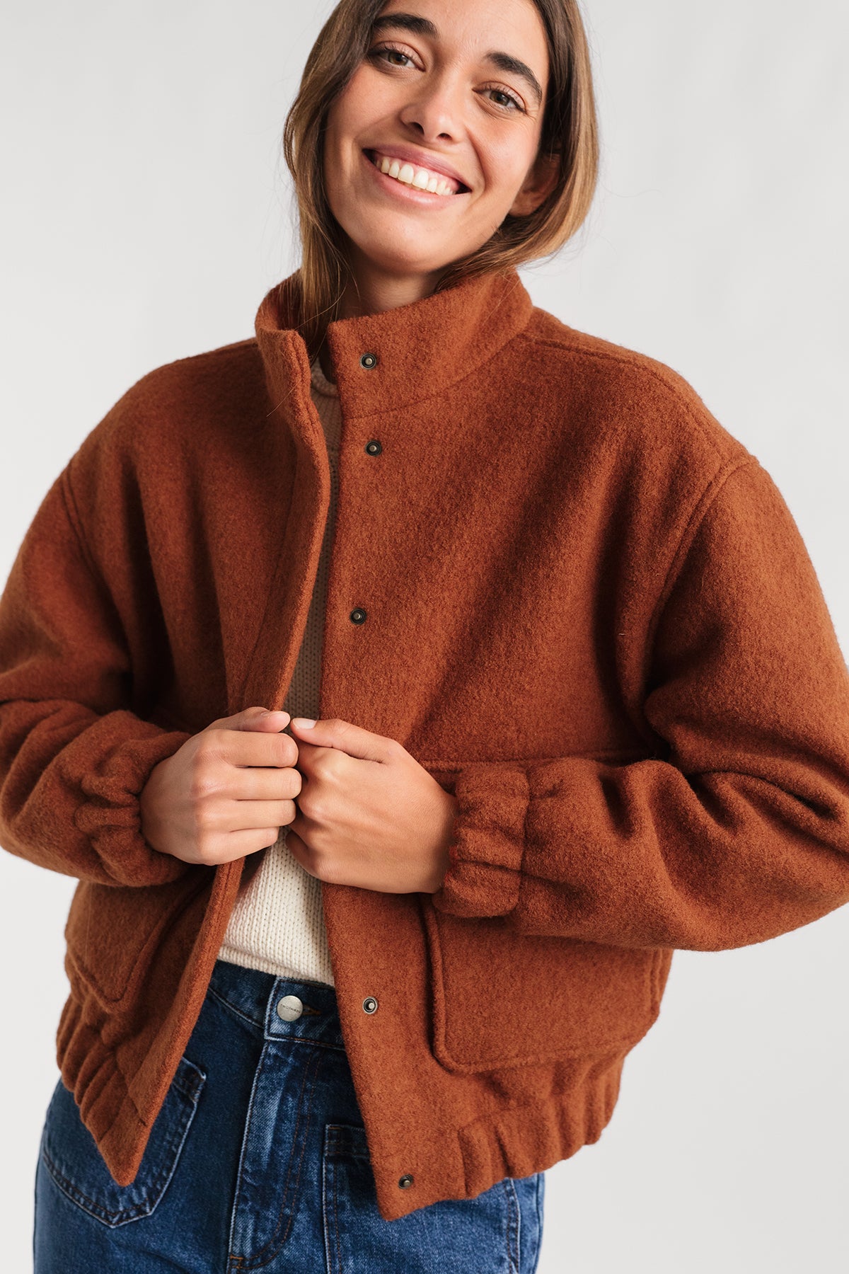 Veste Bushmill orange en laine feutrée par TWOTHIRDS