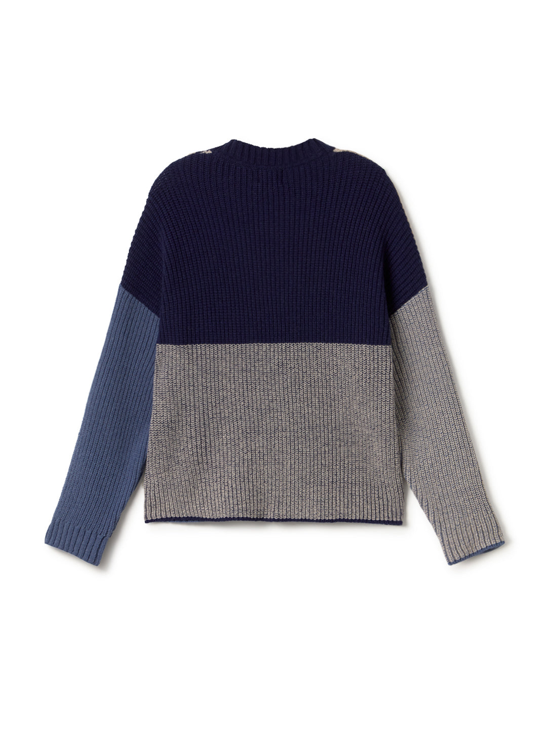 Strickpullover Tubai in blau-beigem Color-Block aus Bio-Baumwolle von TWOTHIRDS