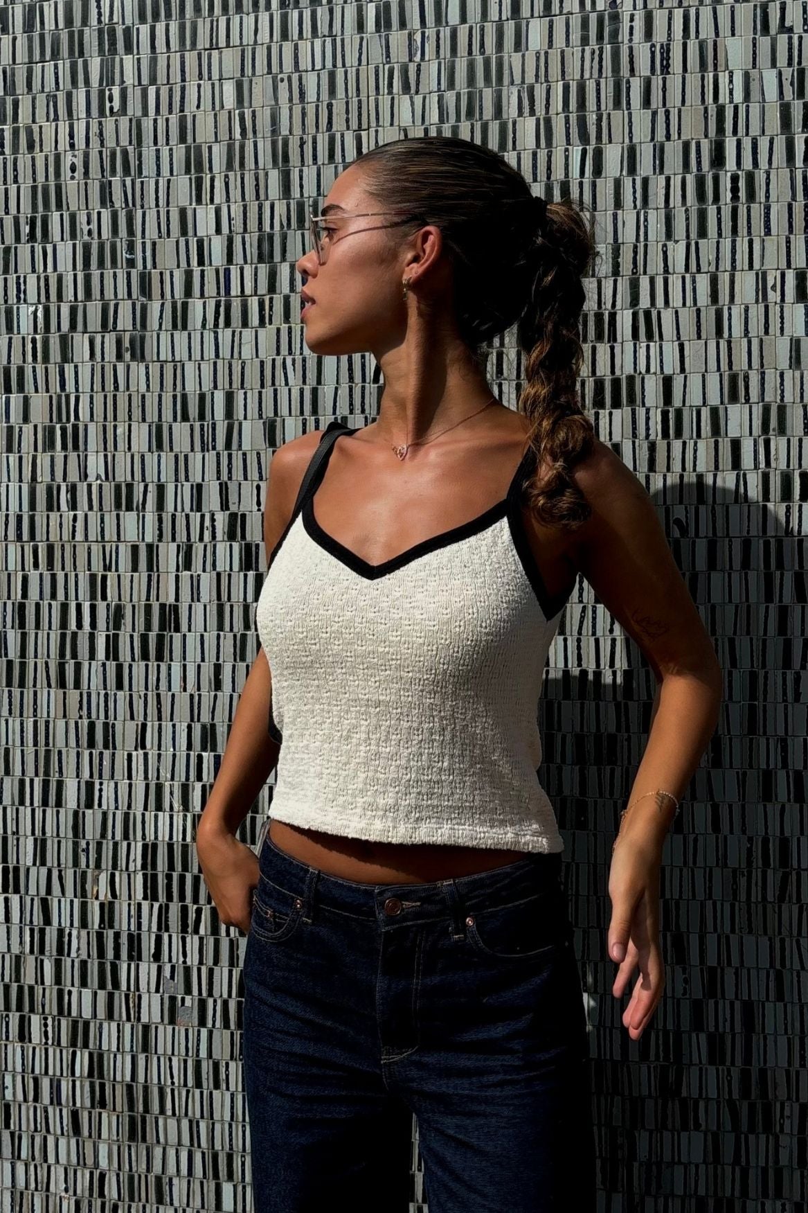 Weisses Top Contrast aus 100% Bio-Baumwolle von Narah Soleigh