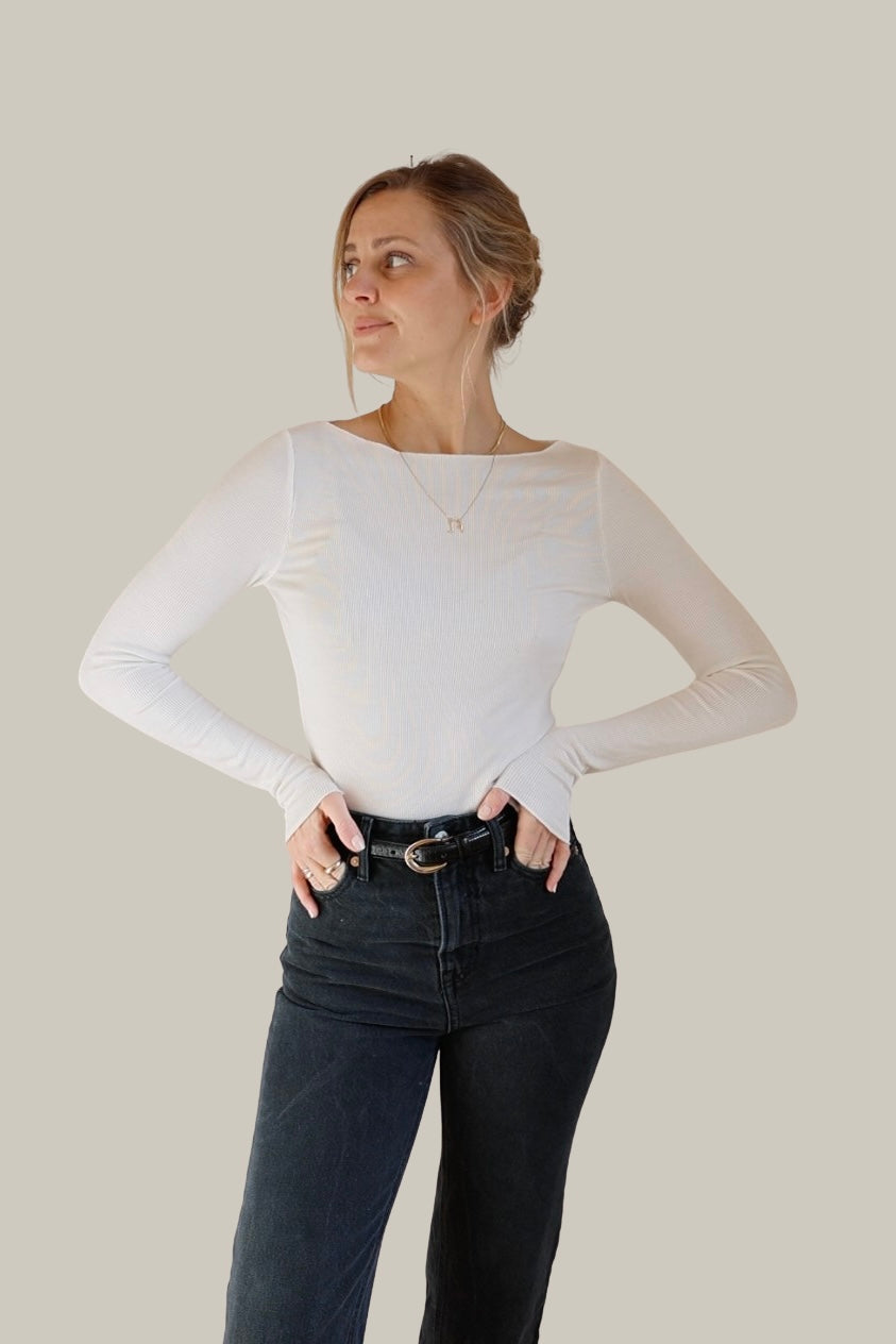 BOATNECK LONGSLEEVE RIB ECRU von Pura Clothing