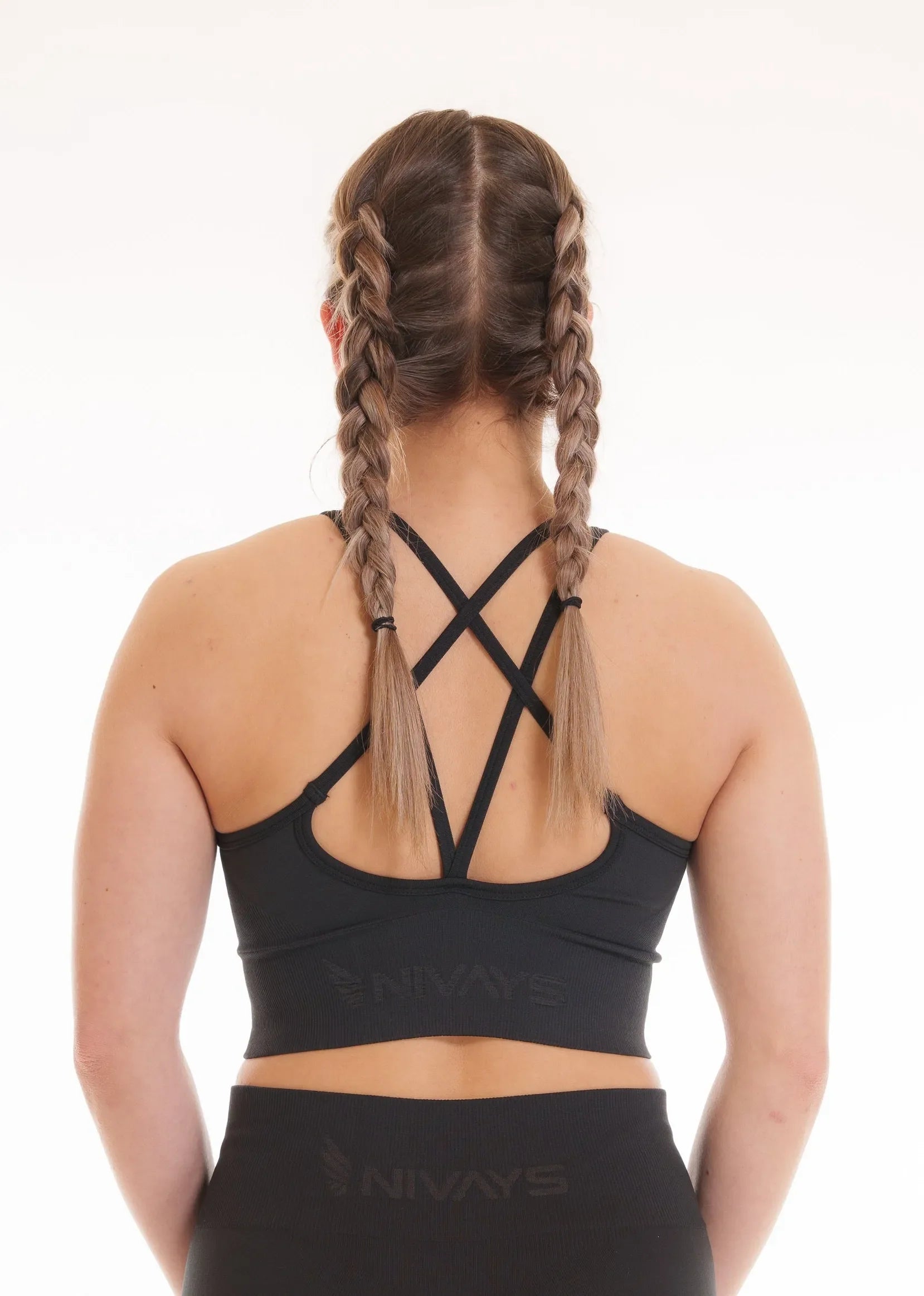 Black Zeyla Seamless Top in Recycled Polyester by Nivays