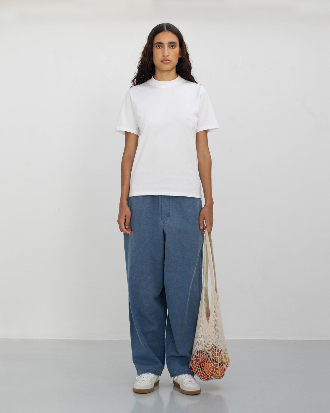 White basic T-shirt with wide collar made of 100% organic cotton by Rotholz