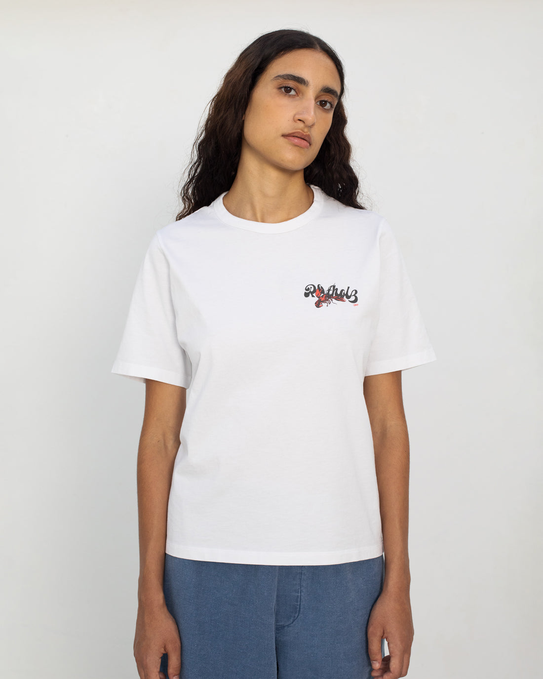 Weisses Lobster Logo T-Shirt aus 100% Bio-Baumwolle von Rotholz