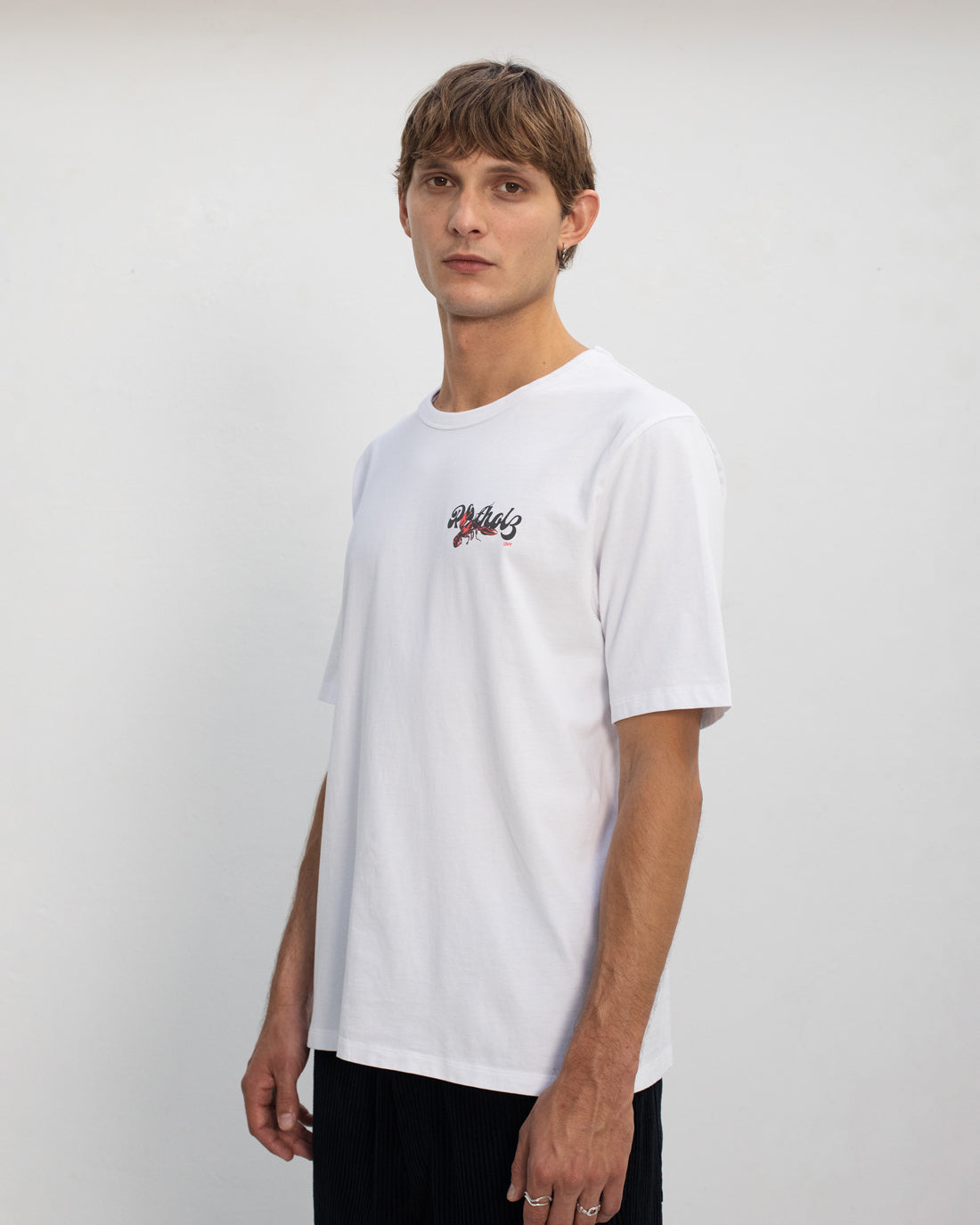 T-shirt blanc avec logo homard en coton 100 % biologique de Rotholz